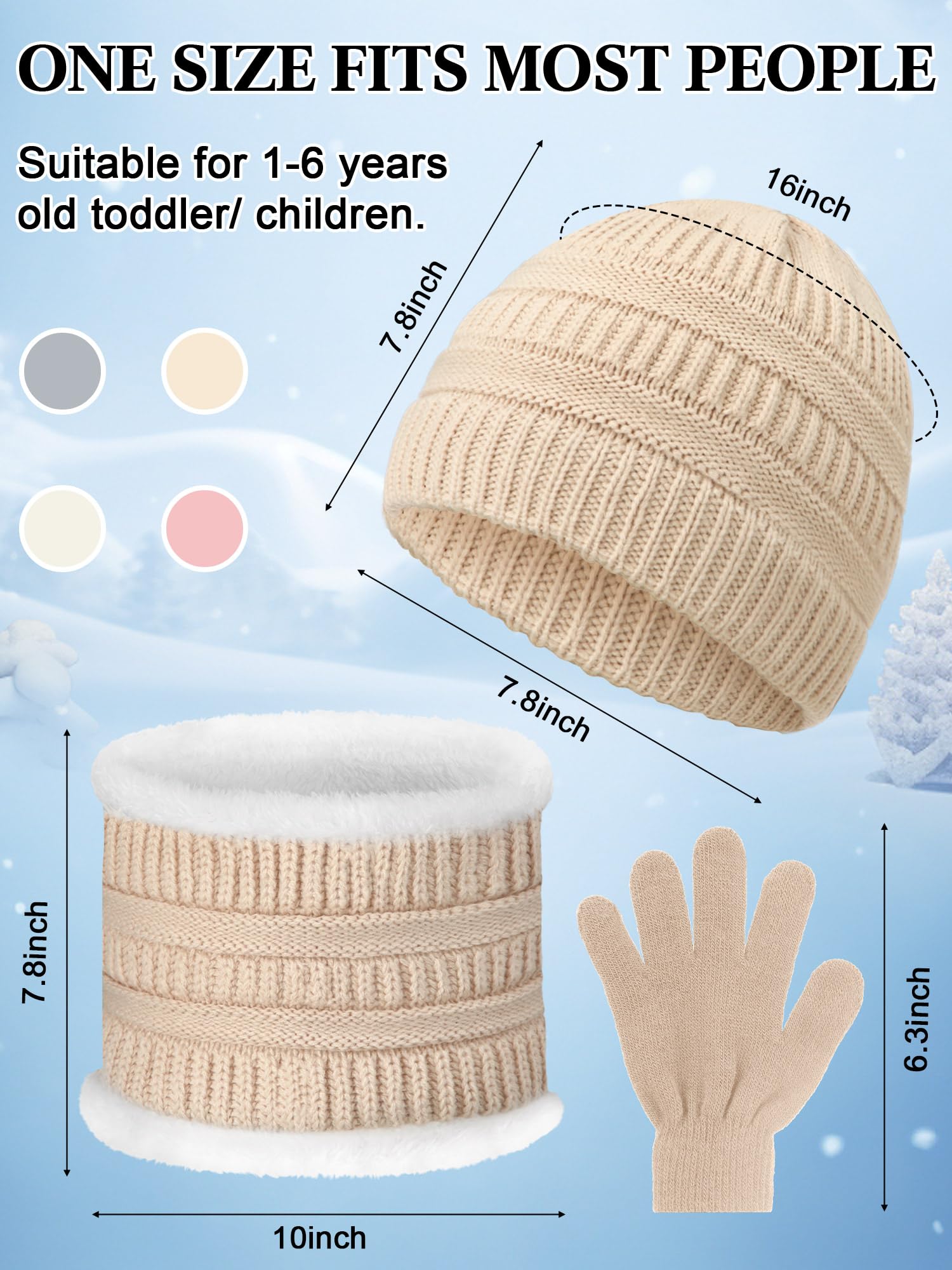 Set di 12 guanti invernali per bambini, con cappello e sciarpa in pile, per bambini dai 3 ai 12 anni