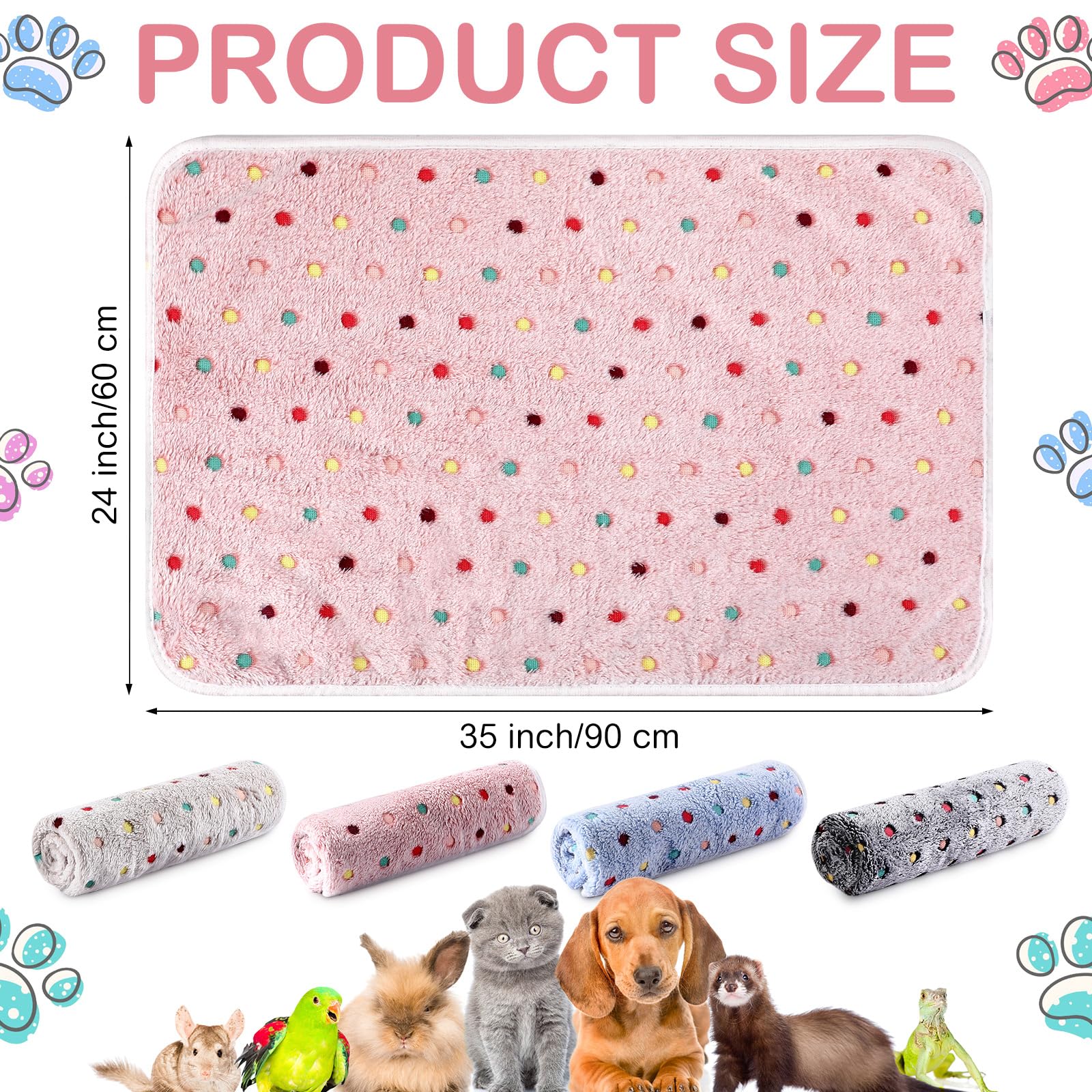 Reginary Meerschweinchen-Decken, bunte Punkte, 89,9 x 61 cm, 4 Stück