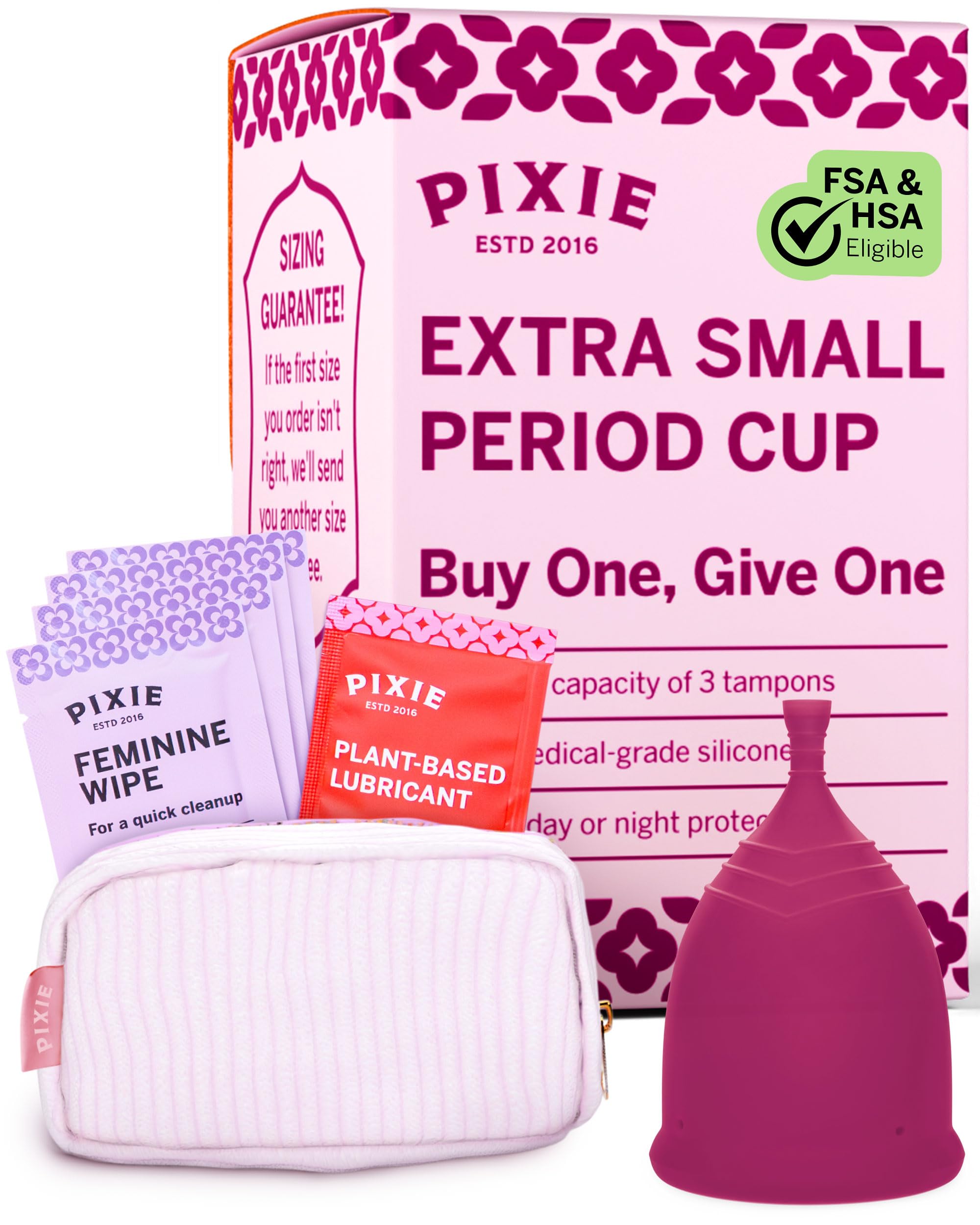 Pixie Soft Menstrual Cup - Ranked 1 for Most Comfortable Reusable Period Cup - Buy One We Give One - Includes Ebook Guide, Cleaning Wipes, Lube, &amp; Storage Bag - Tampon and Pad Alternative
