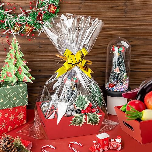 Miniatura 10 de Fainne 106 cestas vacías para regalos, cesta de regalo a granel incluye 30 cestas de regalo vacías con asas, 40 bolsas de plástico y 36 lazos