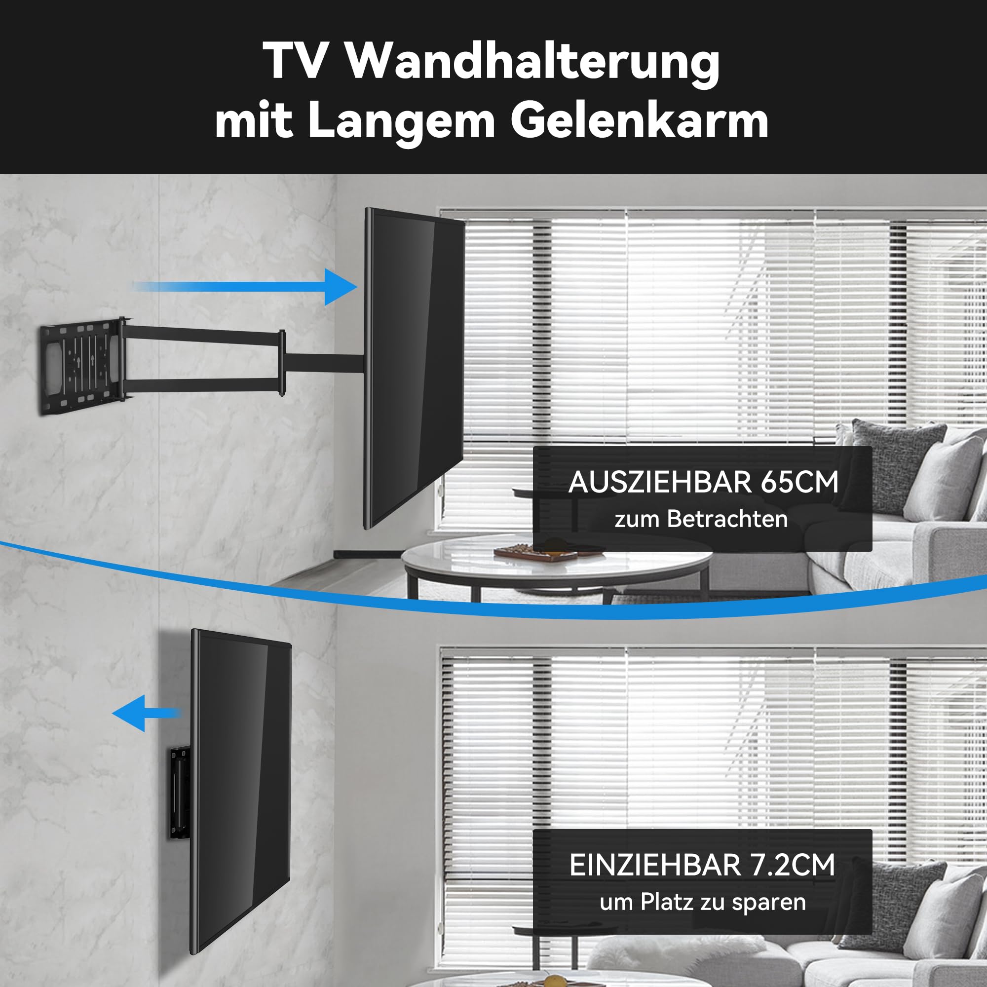 FORGING MOUNT TV Wandhalterung für 26-65 Zoll Flach & Curved Fernseher | TV Halterung mit Langem Gelenkarm 650mm, Schwenkbar Neigbar Ecke Wandhalterung Fernseher, bis zu 35kg, Max. VESA 400x400mm