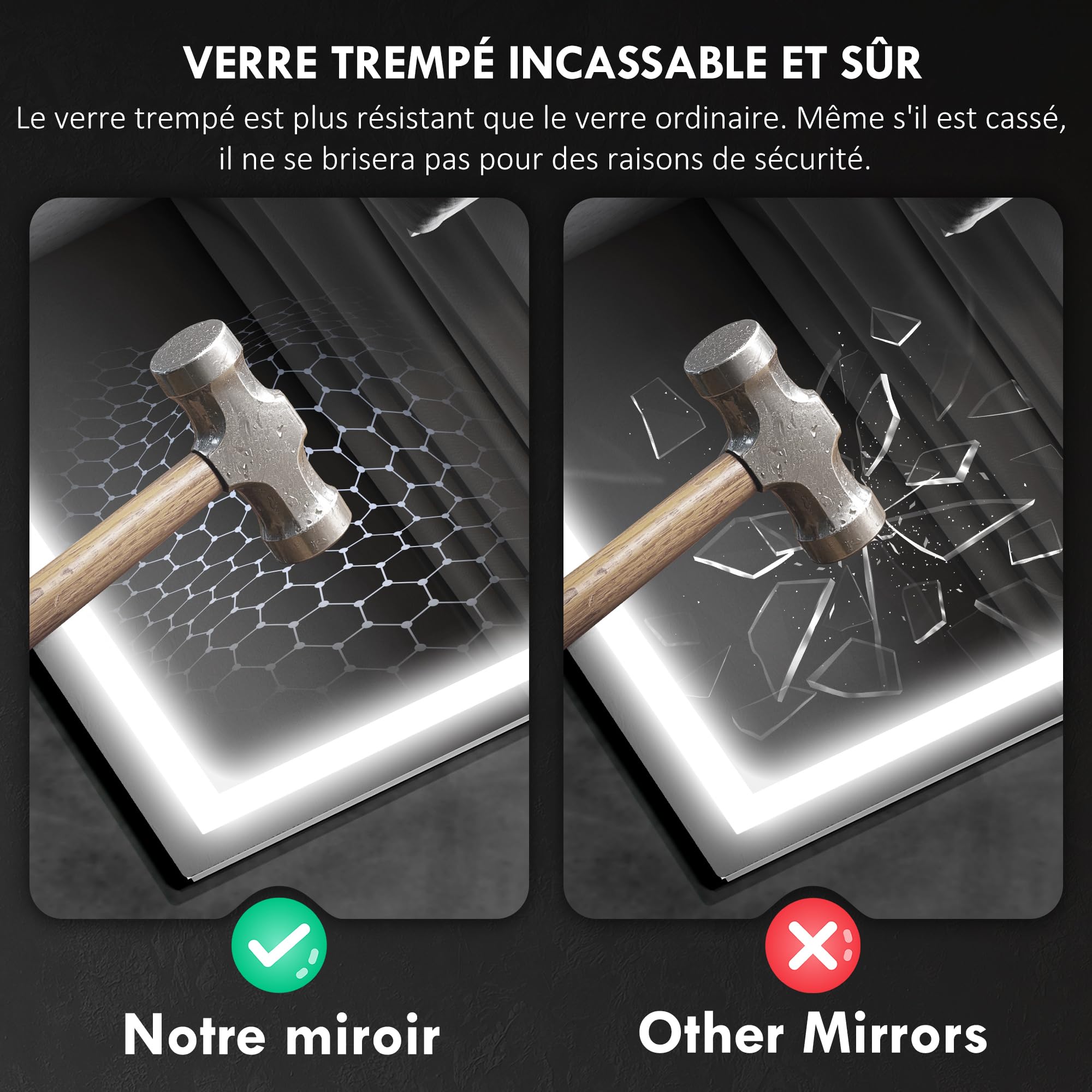 HOMCOM Miroir Salle de Bain Bluetooth avec éclairage LED 80 x 100 cm, Miroir Lumineux Salle de Bain Mural avec Interrupteur Tactile, lumière réglable 3 Couleurs, Anti-buée, mémoire - Argent