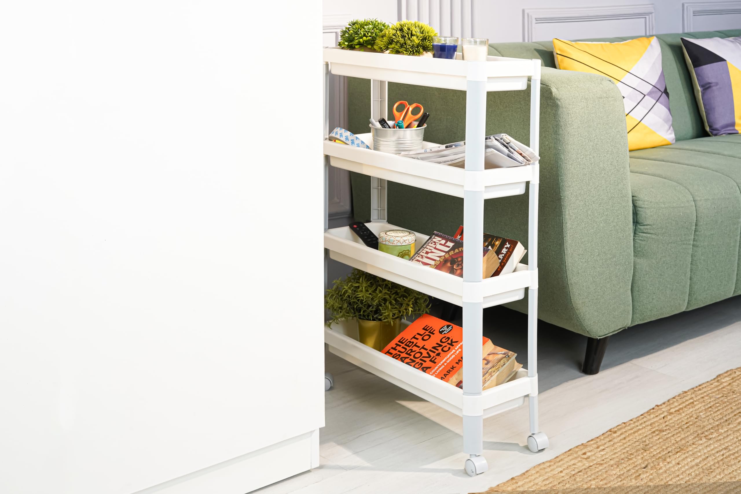 Nayasa Slim Trolley 4 Layers | Kitchen Organizer Trolley | Multipurpose Trolley | Pantry Storage Organizer | Bathroom Storage | Trolley with Wheels | White-image-35