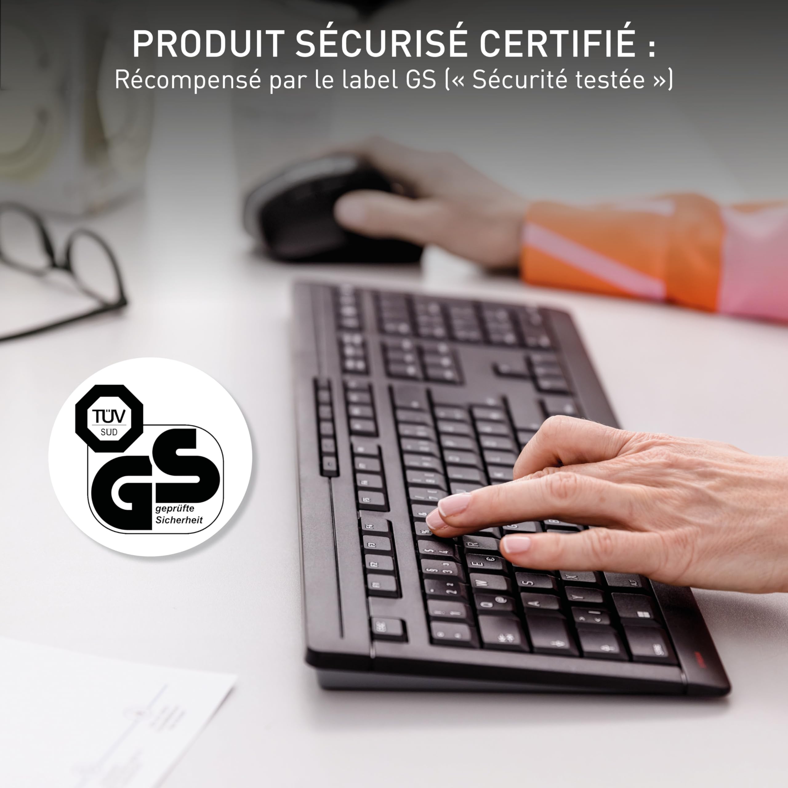 CHERRY Stream Keyboard Wireless, Clavier sans Fil, Disposition française (AZERTY), Connexion Radio 2,4 GHz, Touches silencieuses, Design Plat, Alimenté par Batterie, Noir