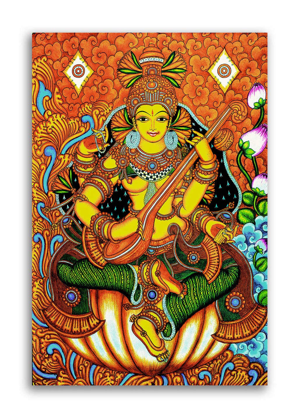 Kerala Mural Art Painting - Maa Saraswati -8 Kerala Mural Art Painting - Maa Saraswati -8