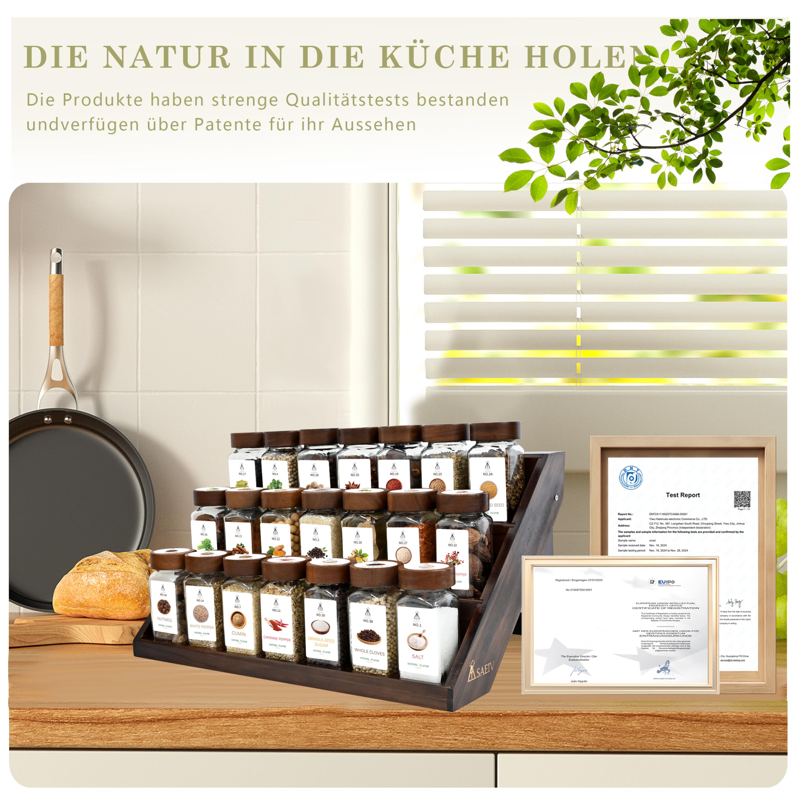 SAEIV Gewürze set 2-in-1 Akazien Holz FCM®21x120ml gewürzstreuer glas gewürzgläser eckig gewürzgläser glas Gewürz Organizer gewürzbehälter gewürzdosen spice jars gewürzgläser leer mit 120 Etiketten