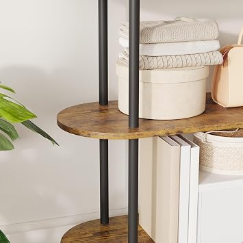 Arched 5-Tier Bookshelf, Tall Freestanding Metal Frame Bookcase, Floor Standing Book Shelf with Adjustable Feet, Modern Storage Shelf for Living Room, Office, 180 x 80 x 30cm(Brown)