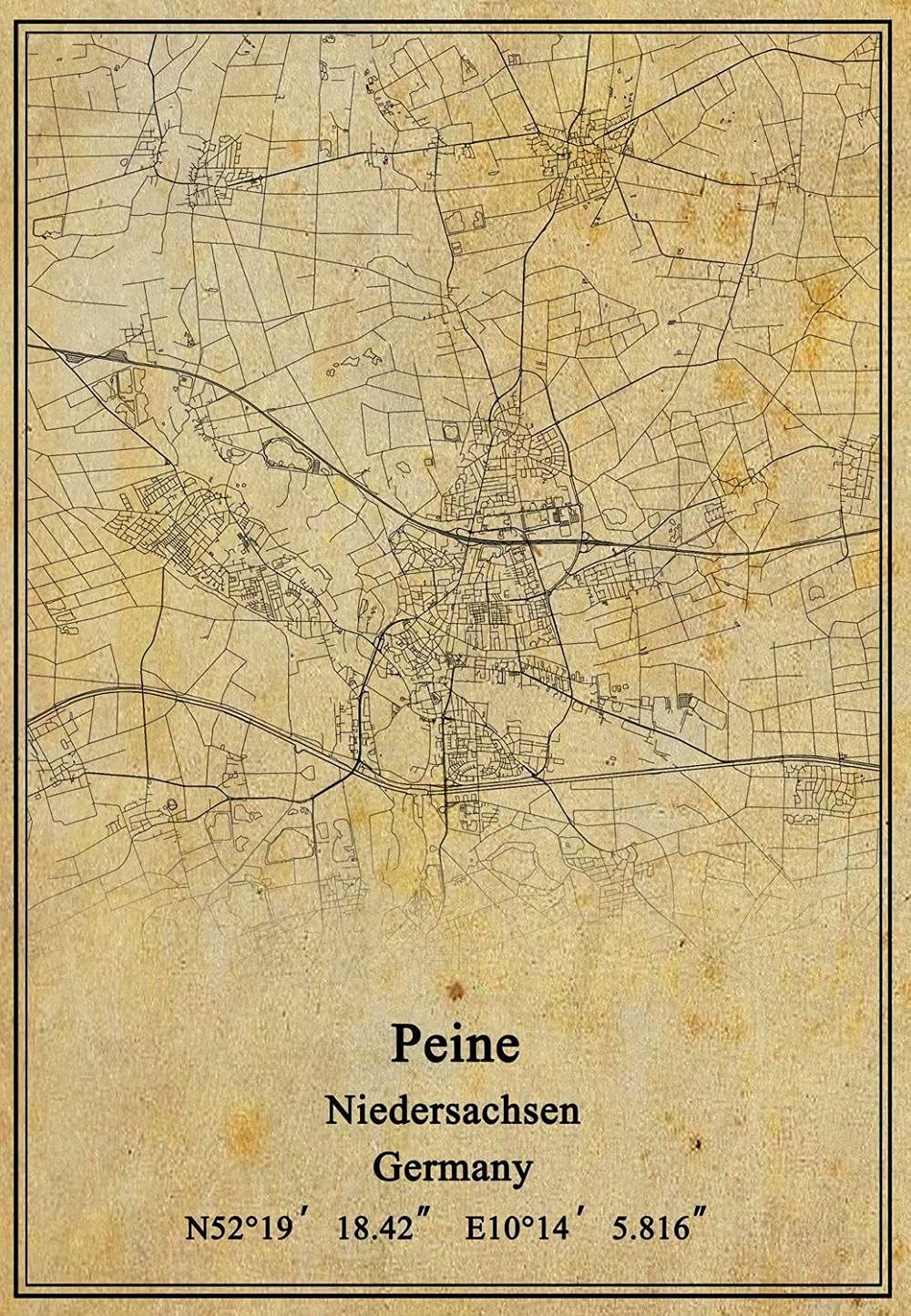 1000 sztuk puzzli dla dorosłych - Niemcy mapa miasta Peine puzzle, vintage światy najtwardsze drewniane puzzle, niezwykłe wyzwanie mózgu puzzle dla dzieci, trudne gry rodzic-dziecko, do spersonalizowania domu