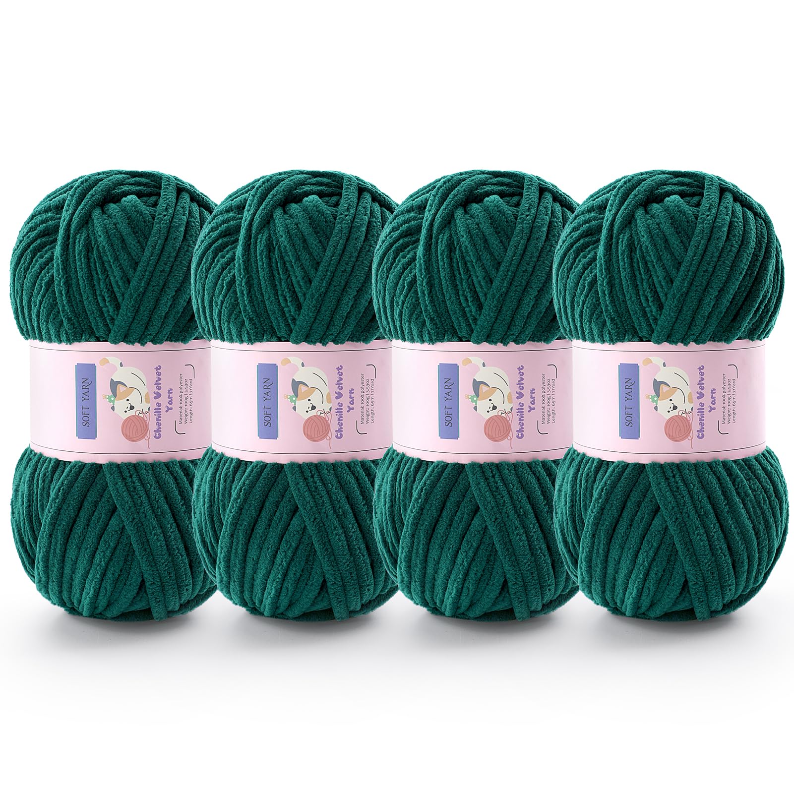 Chunky Chenille Yarn for Crocheting, #6 Green Baby Blanket Yarn for Crochet
