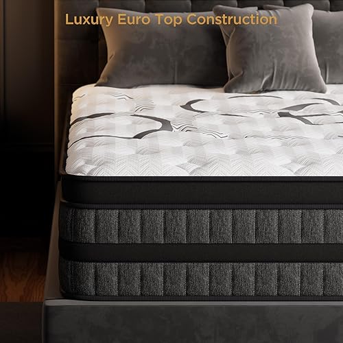 Miniatura 8 de Colchón híbrido tamaño King de 14 pulgadas, parte superior europea, firmeza media para soporte de espalda y lumbar, prueba de 365 noches, cama de