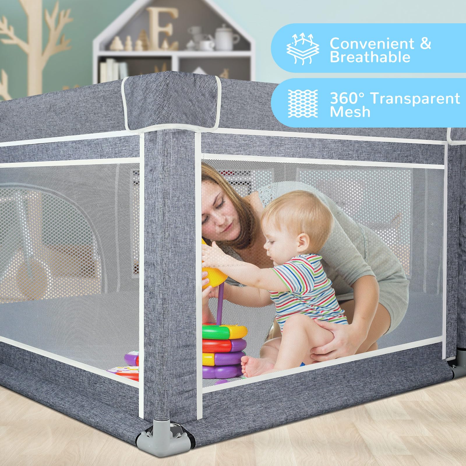 Box Bambini, Recinto 180x200cm in Tessuto Oxford, Rete Traspirante, Giochi per Neonati, Safe No Gaps, Centro Attività