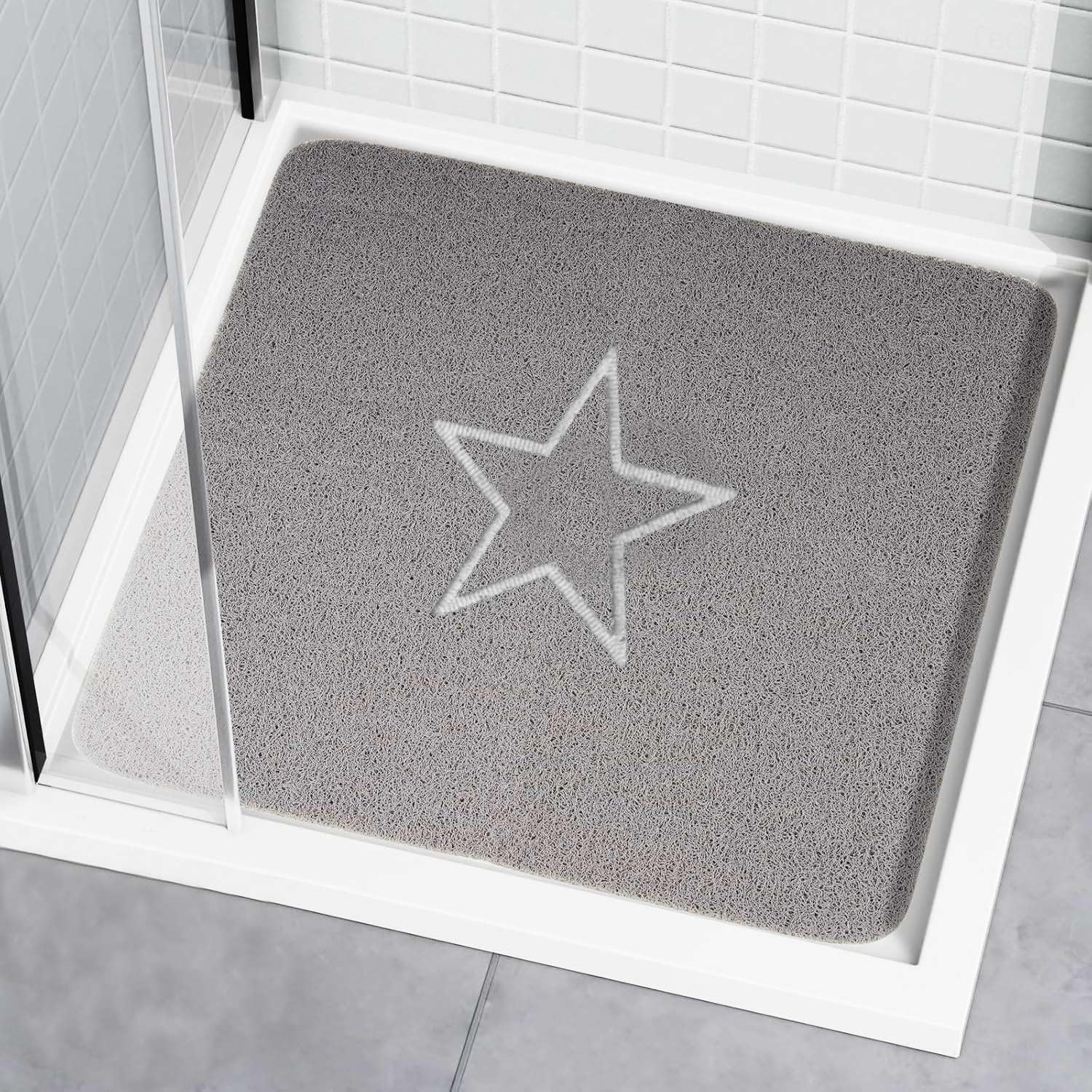 Nicoman Square Bath Mat Non Slip Anti Mould, 60 cm Star Bath Mats for Cubicle Inside Shower, Sector Bath Mats with Drain, Toilet Bathroom Floor, PVC Bathtub Mat for Elderly