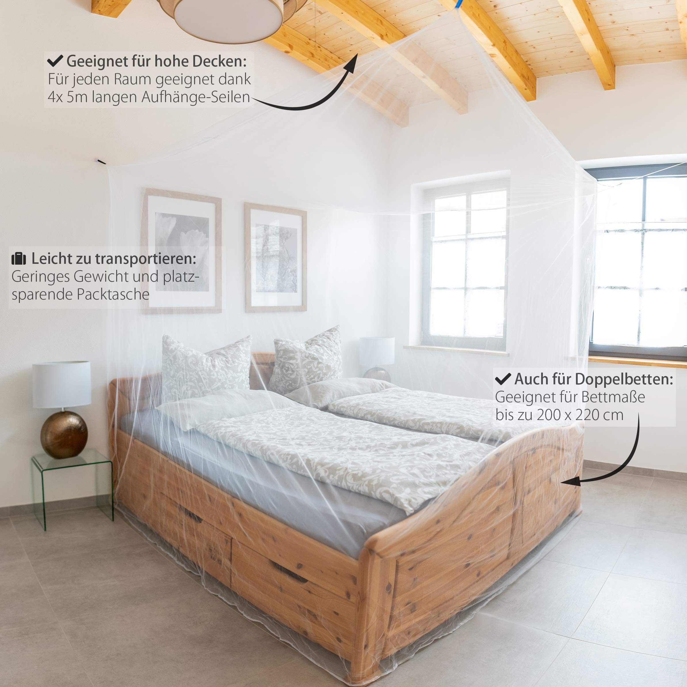 Outdoro Moskitonetz Kastenform inklusive Klebehaken für Reise und Zuhause - extra-groß für Doppelbett & Einzelbett