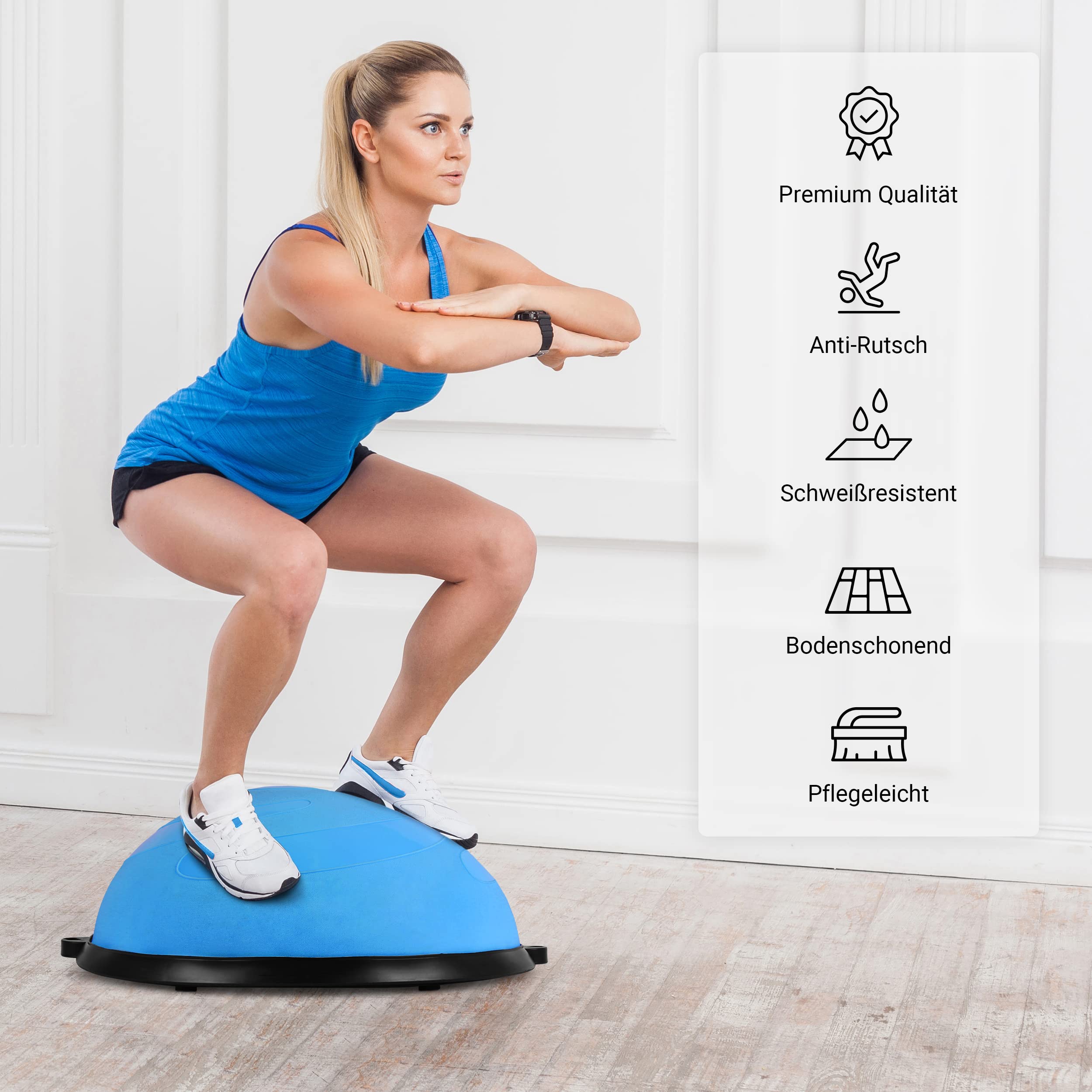 Balance Ball Trainer Premium piłka gimnastyczna + ekspander i pompka – możliwość obustronnego użytkowania, trenażer równowagi (granatowy)