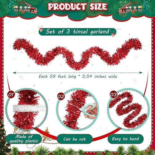 Miniatura 2 de Guirnalda de oropel de Navidad de 177 pies, guirnalda metálica para árbol de Navidad, guirnalda de oropel colgante brillante para árbol de Navidad,