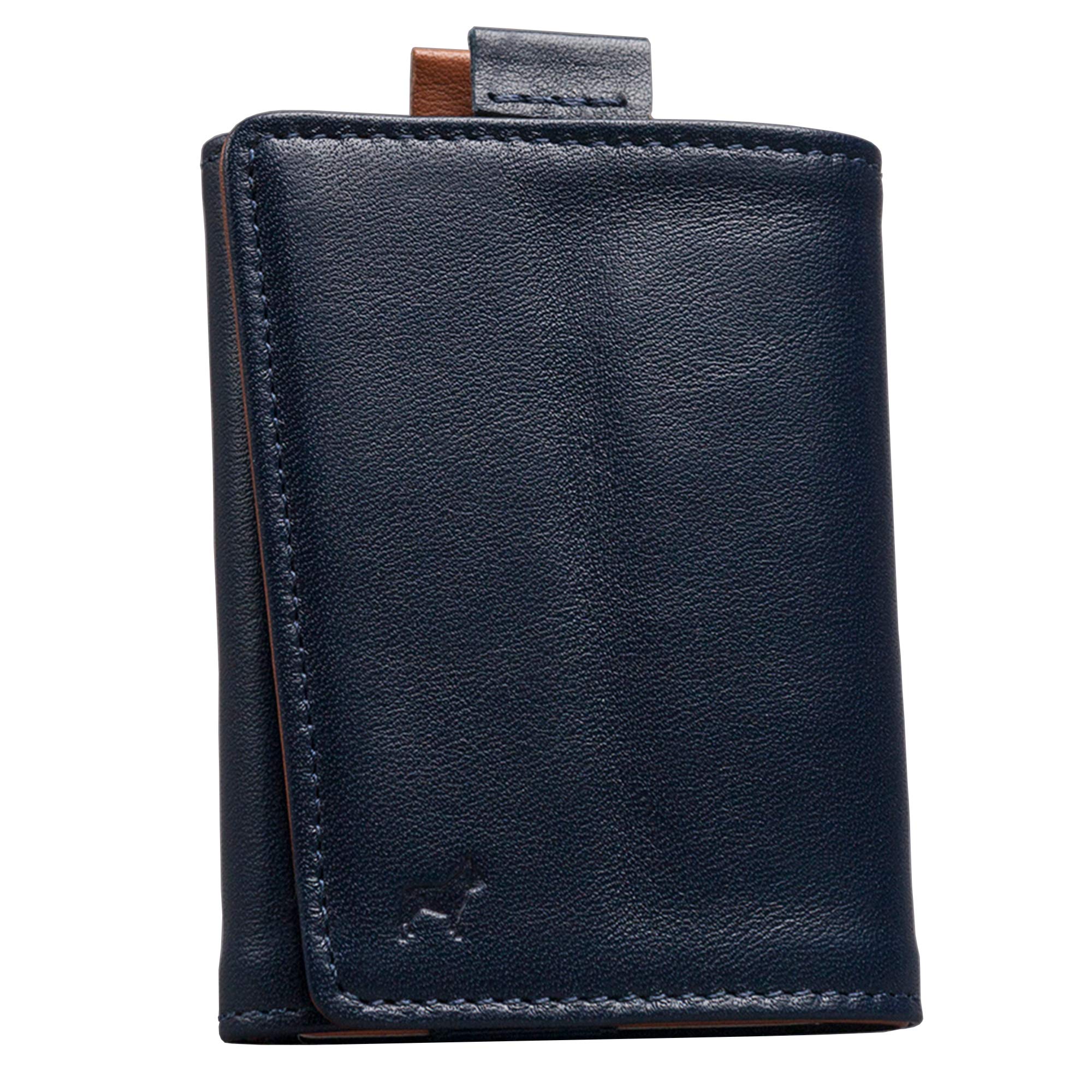 The Frenchie Co.Mini Speed Wallet | Ultra Navy + Tan | The Original Speed Wallet for Men with RFID Blocking and Super Fast Card Holder Access | Italian Leather Ultra Slim