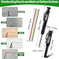 Vista 6 de Hiboom Paquete de 4 lápices de carpintero con 36 repuestos (rojo, negro, amarillo), herramienta de marcado de carpintería resistente de 0.116