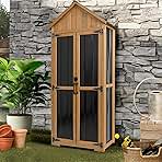 Outdoor Storage Cabinet Waterproof, Outdoor Storage Shed with Shelves, Wood & Metal Patio Backyard Garden Storage Cabinet Tool Organizer for Outside