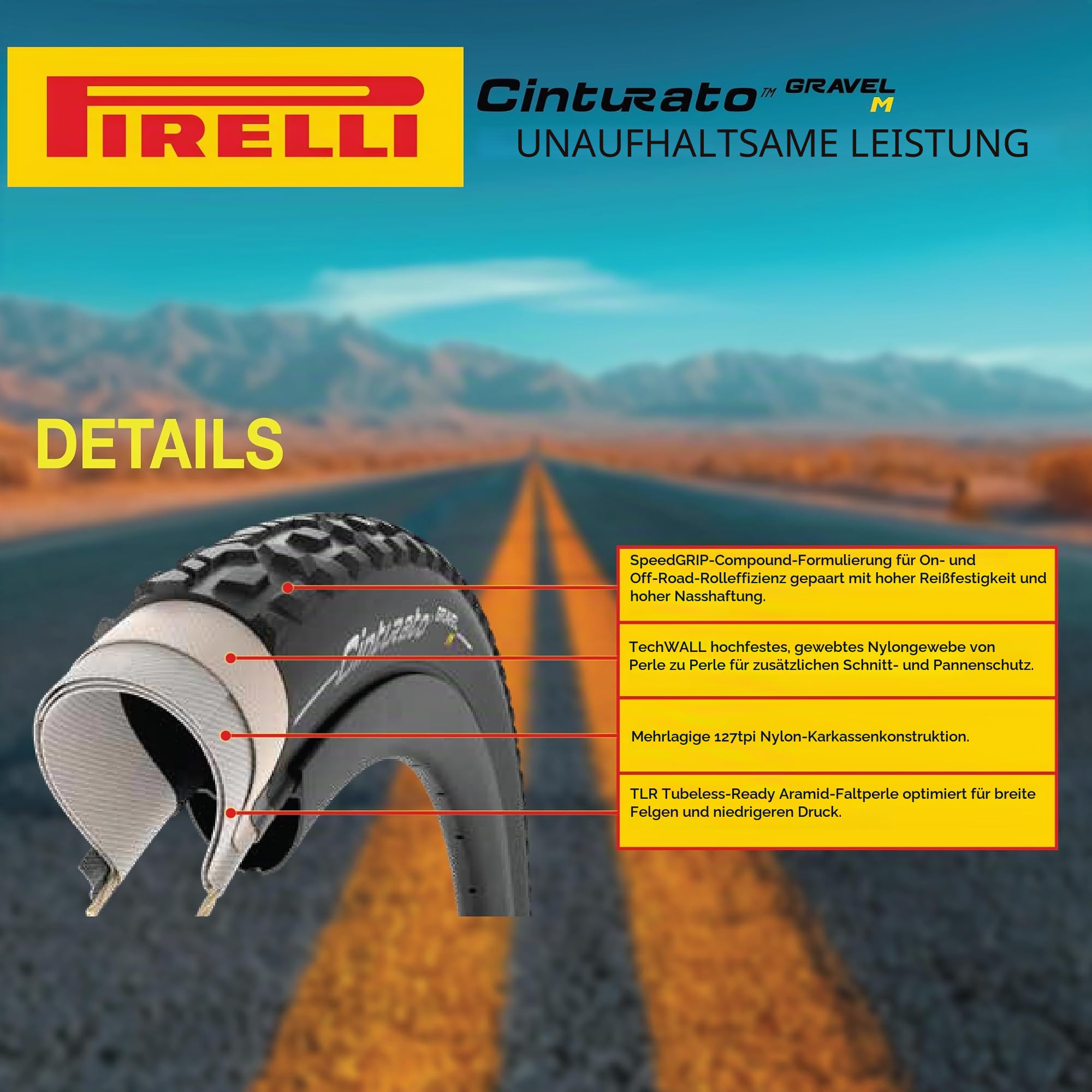 Pirelli Cinturato Gravel M Bike Tyre, Size 35-622, Black