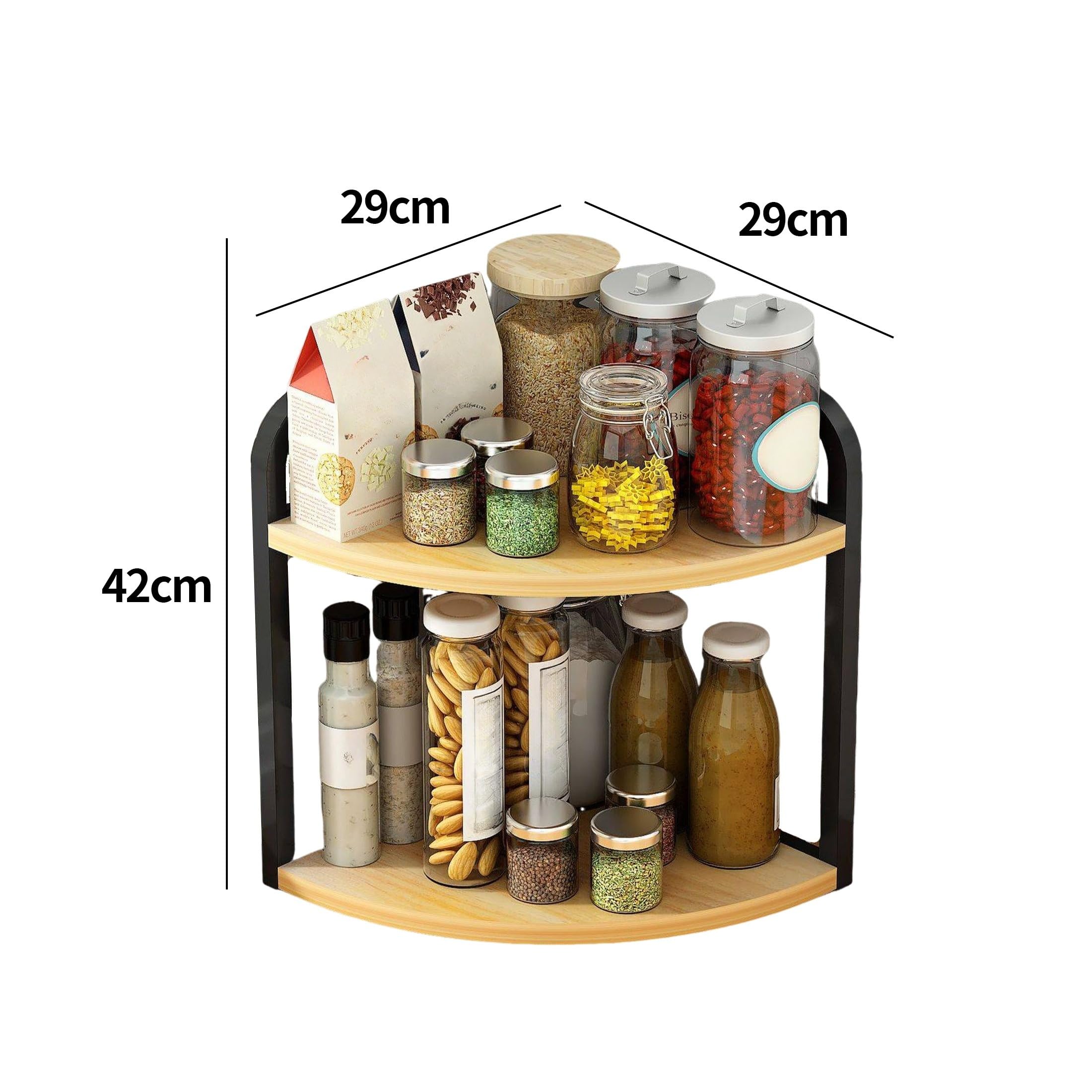 Generisch Eckregal Küche Gewürzregal 2 Ebenen Küchenregal Ecke Küchengewürzen Arbeitsplatte Stehend für Wohnzimmer Büro, 29x29x42cm (R02)