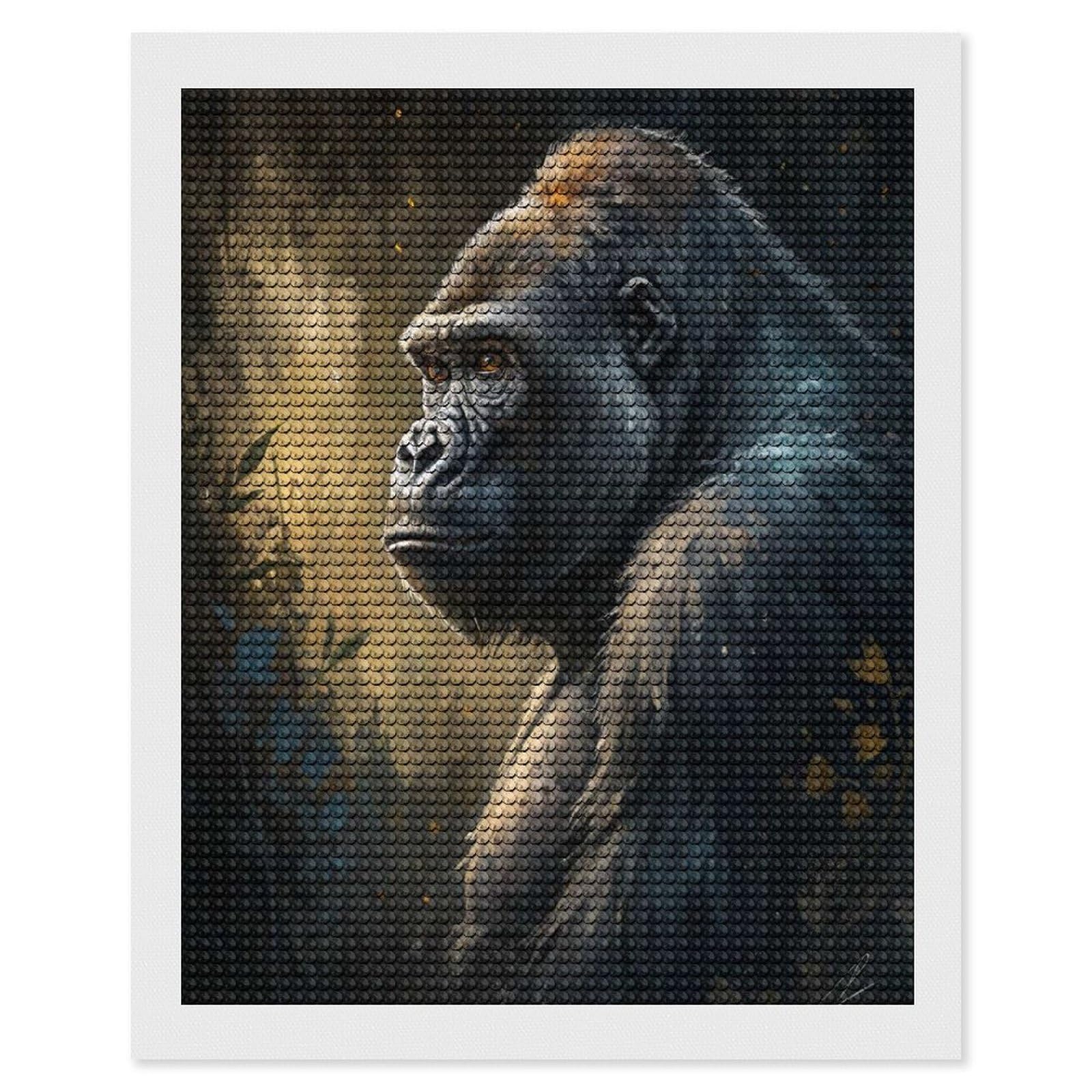 Junmoney Gorilla Portrait in Forest Crystal Diamond Art Kit 16"x20", Stress Relief Craft, Decorative Artwork, Vintage Style Decor, Birthday Gift