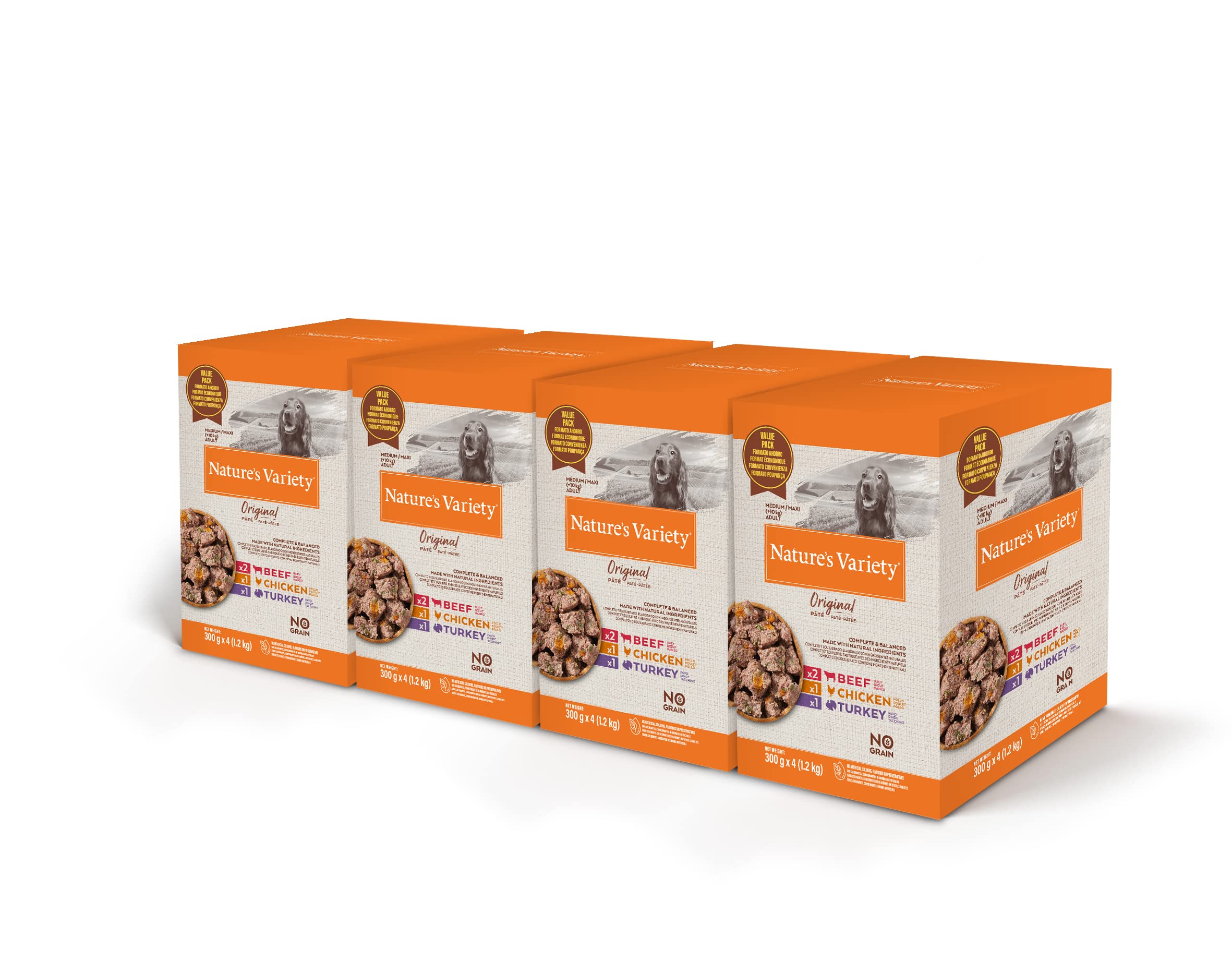 Nature's Variety Original No Grain Pasteten für ausgewachsene Hunde, 4 x 300 g, 4,8 kg