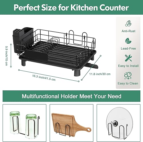 Miniatura 3 de MAJALiS Escurridor de platos para fregadero de cocina, escurridor de platos de acero inoxidable duradero con tabla de drenaje, soporte para