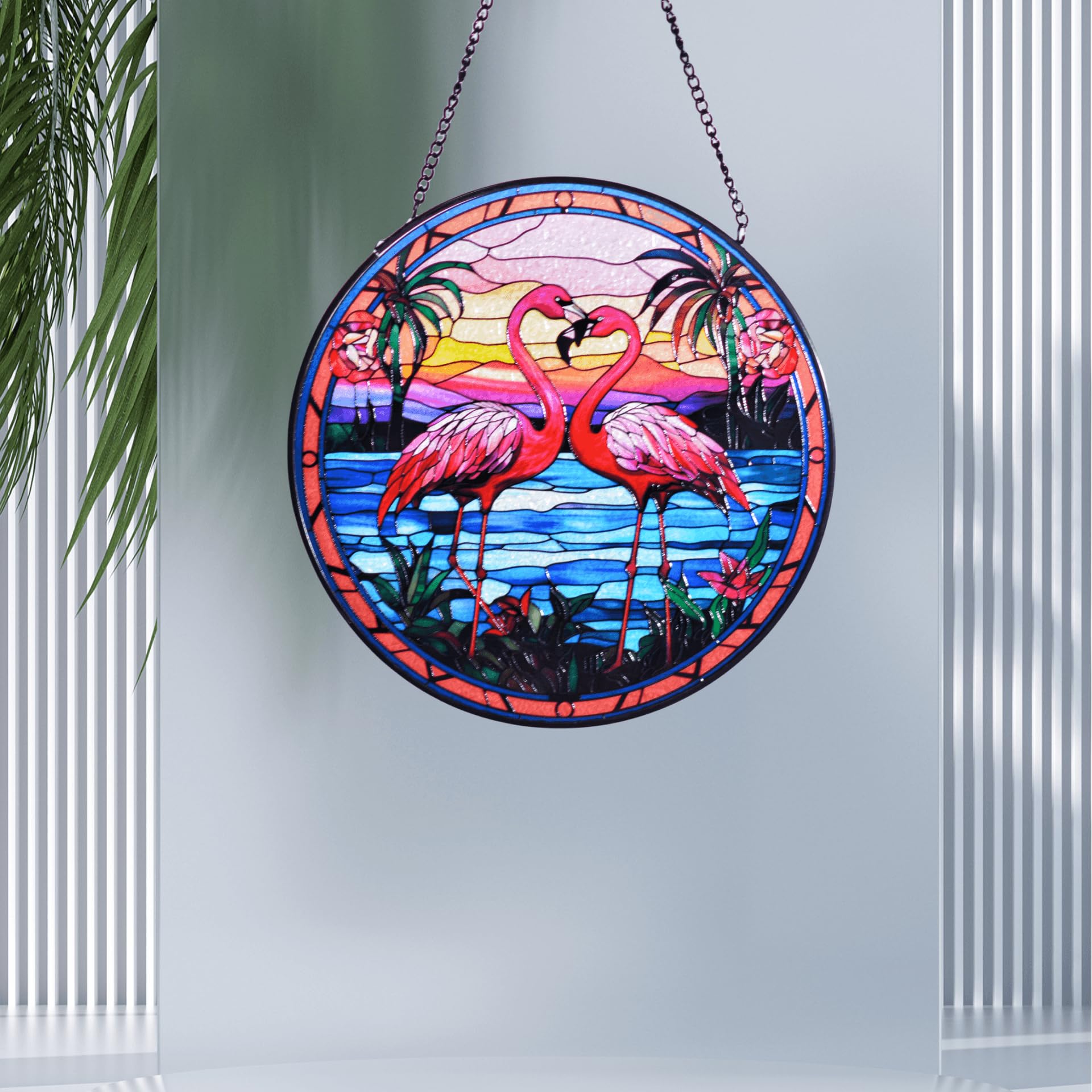 Flamingo Stained Glass Window Hanging, 8 inches/20CM, Suncatchers for Windows Decorative, Ornaments for Birds Lover, Indoor Window Panel, Home Decor Gift (C)