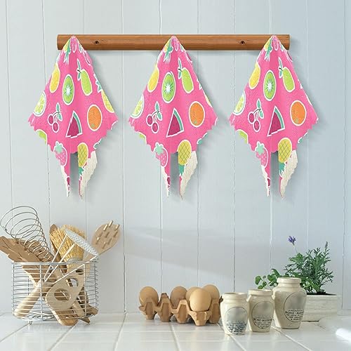 Miniatura 5 de Pink Tropical Fruits Soft Print Microfiber Kitchen Dish Towels Fast Drying Set of 6 Dish Tea Towels for Restaurant Sink