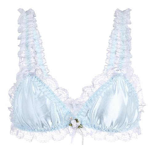 Satini Sissy Rüschen Spitze Tailliert Satin Bralette BH - L - Baby Blau