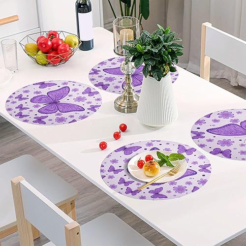 Miniatura 6 de Manteles individuales de mariposas moradas, resistentes al calor, antideslizantes, redondos, lavables, para cocina, talla única