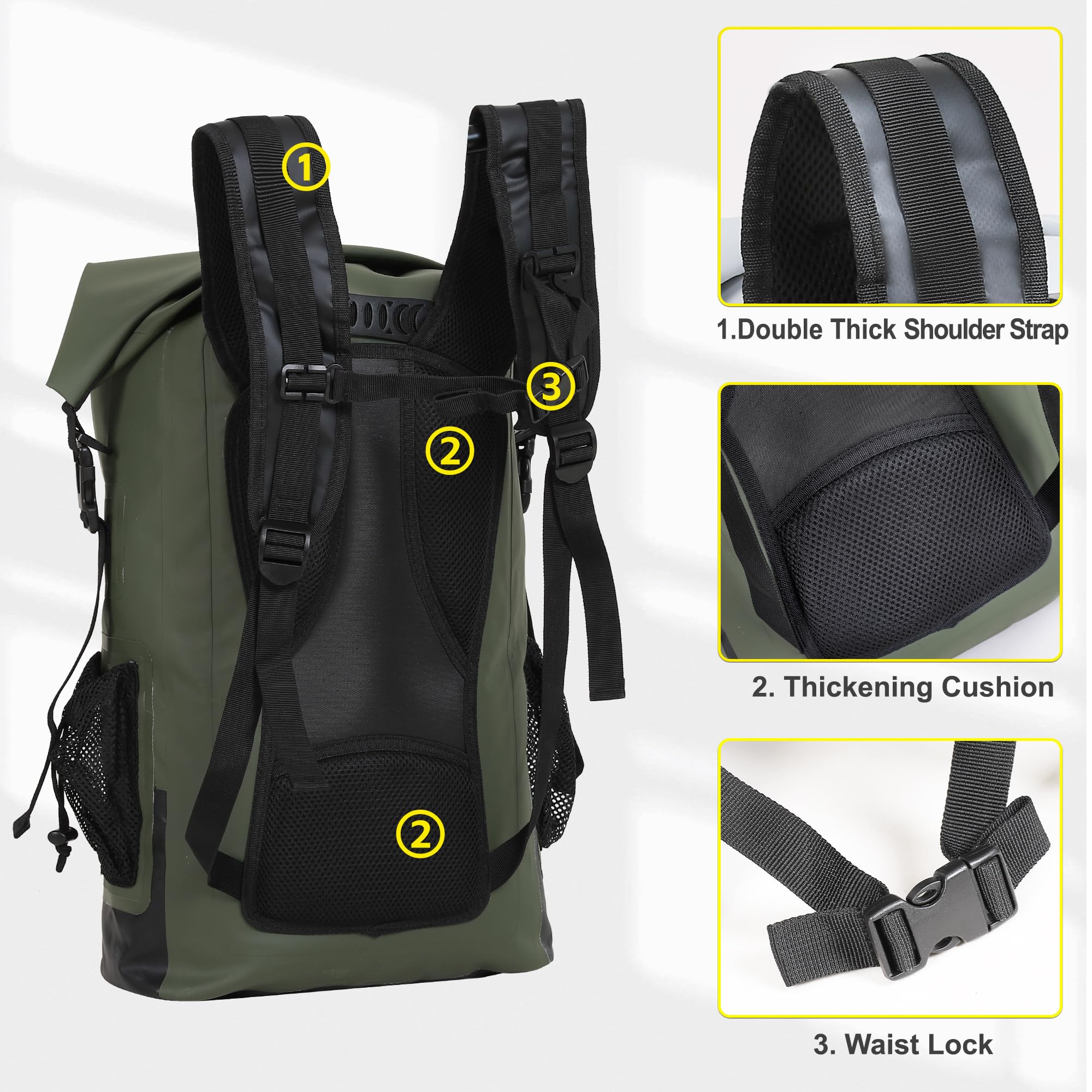 UPWELL Wasserdichter Trockentasche, 30 l, Boot-Rucksack für Reisen, Wandern, Camping, Kajakfahren, Wandern, wasserdichte Taschen