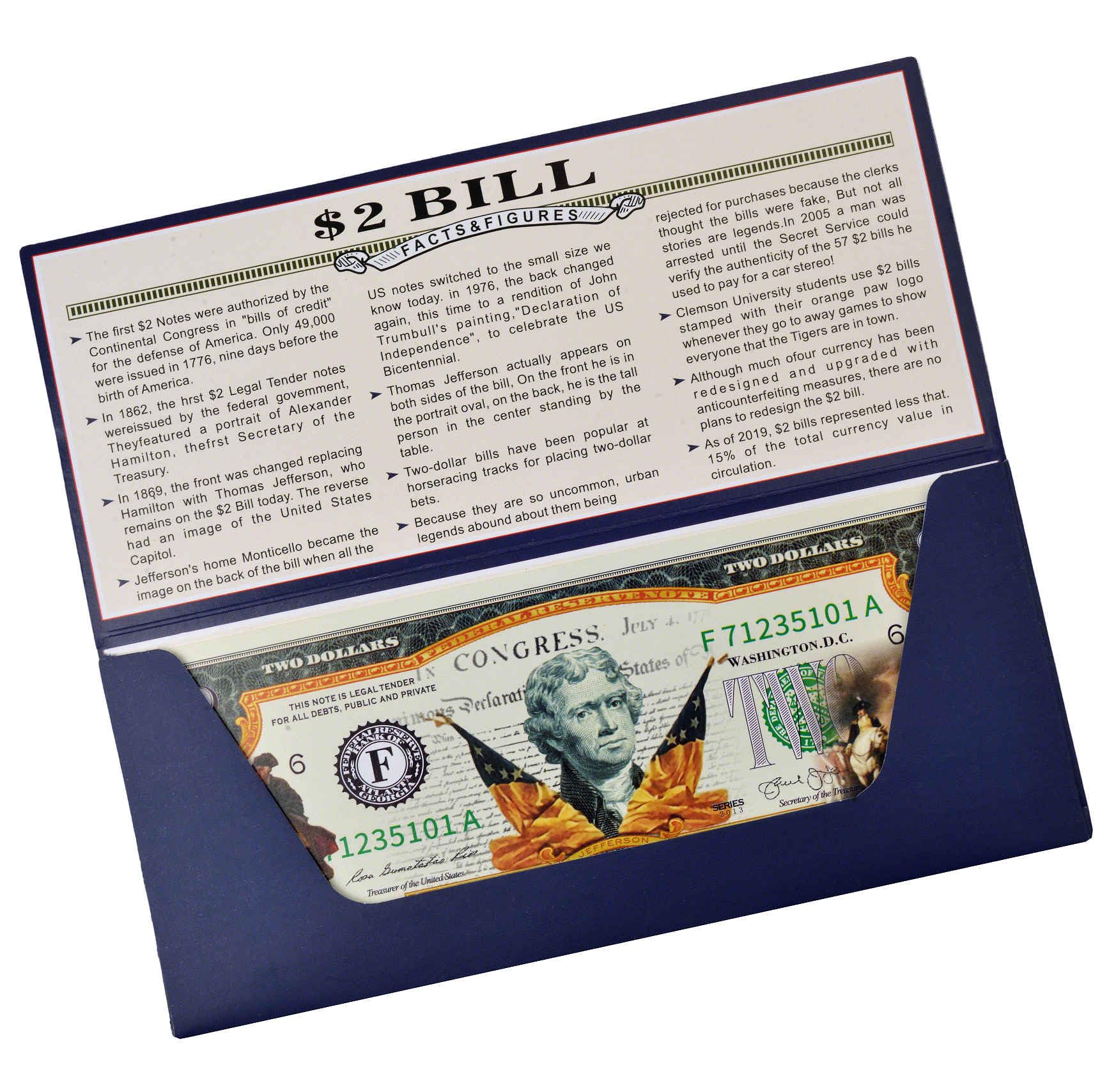250th Anniversary Collectible $2 Bill | Independence Day 2 Dollar Bill Uncirculated Commemorative Coin Declaration of Independence