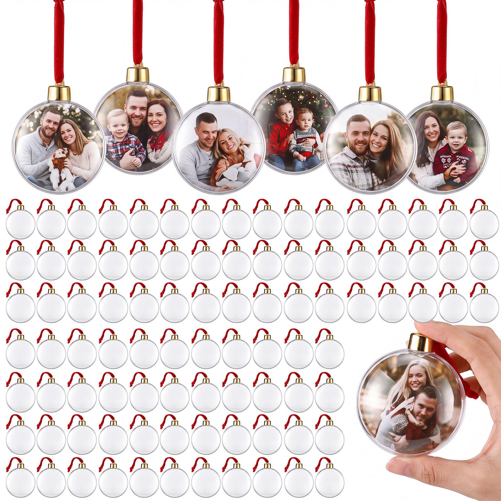 Yulejo 60 Pcs Christmas Photo Ornament Ball Clear Picture Holder