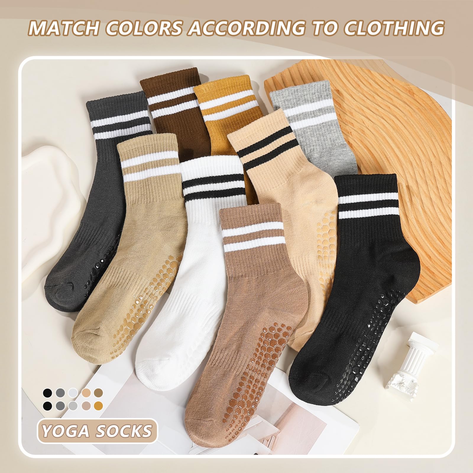 10 pares de calcetines largos antideslizantes con agarres para mujer, yoga, barra pura, ballet, entrenamiento, baile, 10 pares