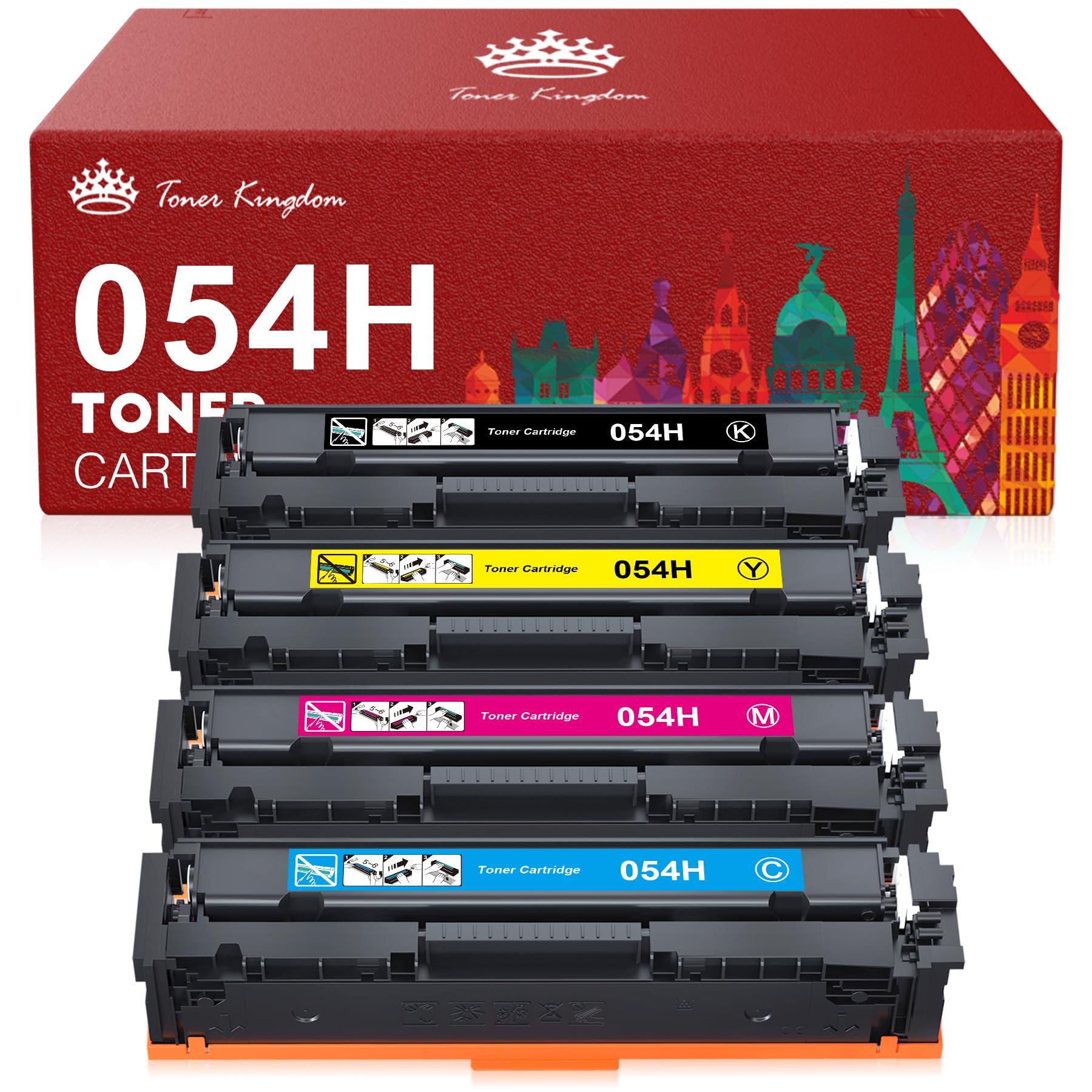 Toner KingdomCompatible Toner Cartridge Replacement for Canon Cartridge 054 Set 054H for Canon MF641CW Color ImageClass MF644Cdw MF642Cdw LBP622Cdw - (Black, Cyan, Magenta, Yellow)Carbonfree Certified