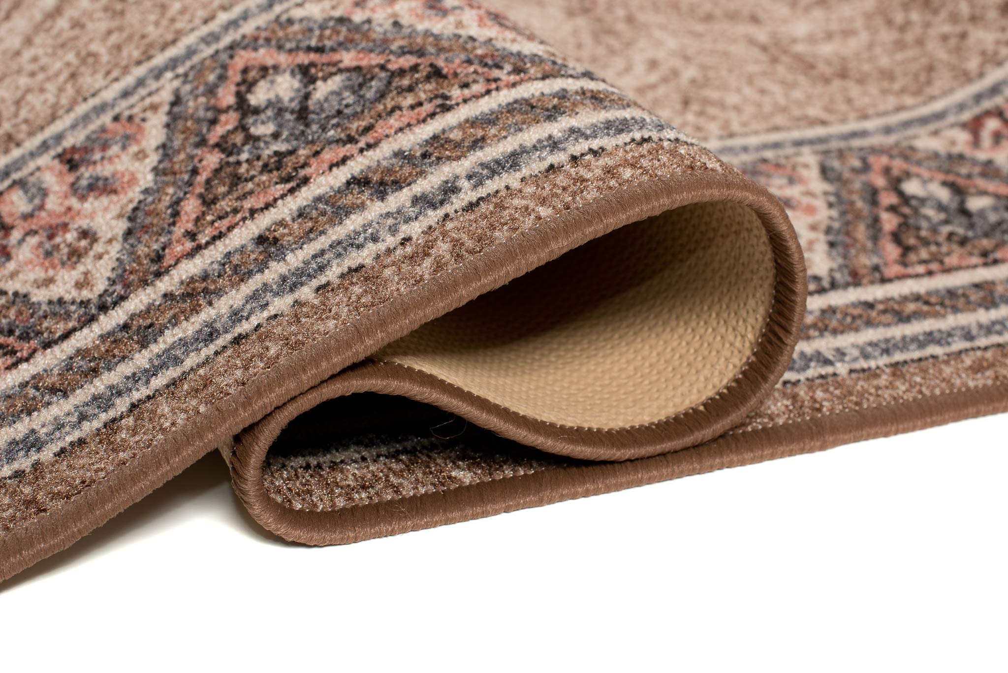 TAPISO Anti Rutsch Teppich Läufer rutschfest Brücke Meterware Oriental Floral Design Meliert Braun Beige Flur Küche Wohnzimmer 67 x 300 cm