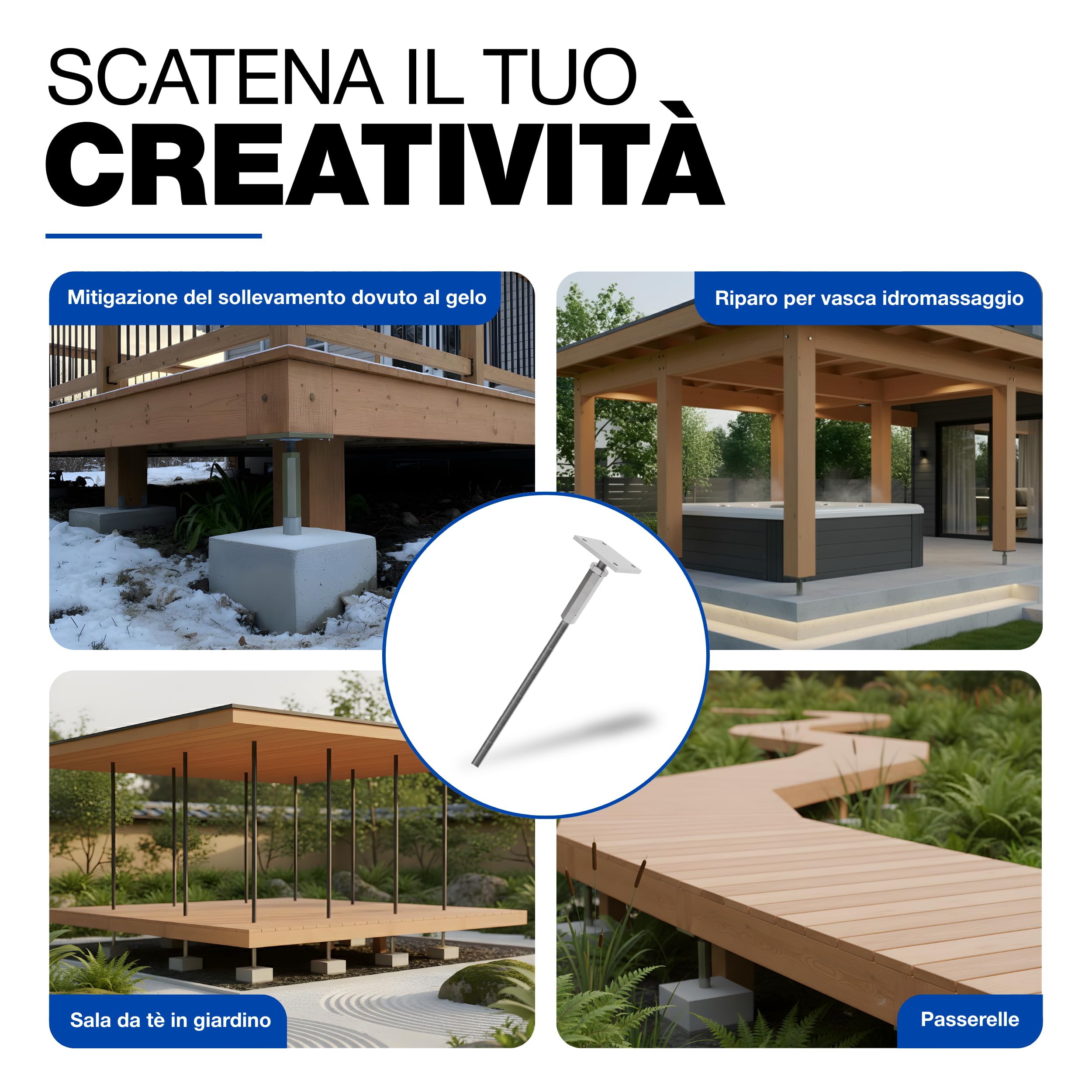 GeZu Impex Supporto per Pali Regolabile 80 x 80 mm Set di 8 | Zincato Caldo Ancoraggi per Pali Regolabili in Altezza Supporto per Recinzione con Base Elevata