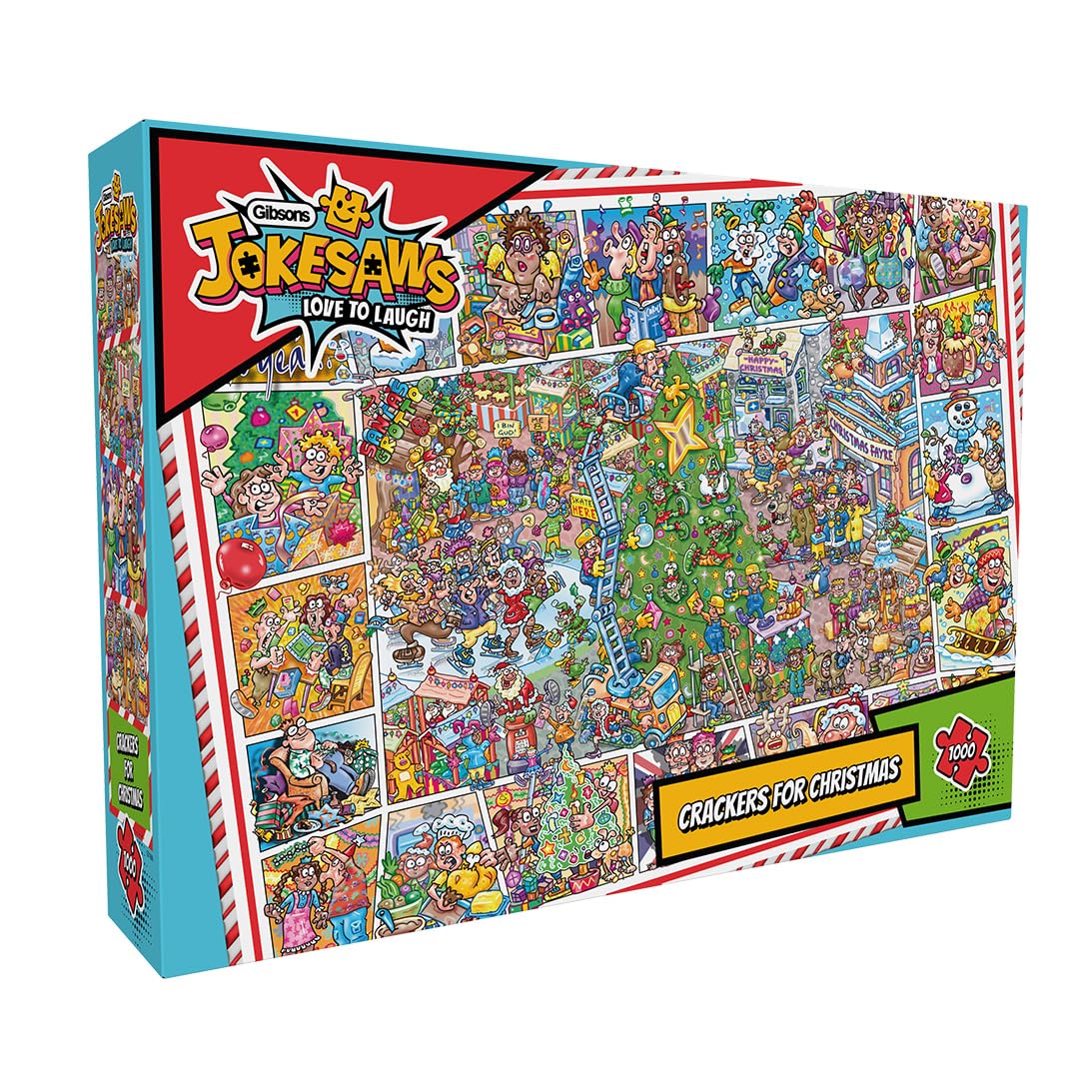 Gibsons Crackers for Christmas 1000 Piece Jigsaw Puzzle for Adults – Hilarious Festive Humour Puzzle by Phil Dobson – Jokesaws Love to Laugh Collection – Made in the UK/EU