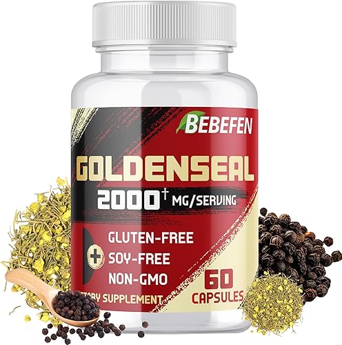 BEBEFEN Cápsulas de raíz Goldenseal de 2000 mg Suplemento de hierbas tradicionales Extracto concentrado Vegetariano, sin OMG