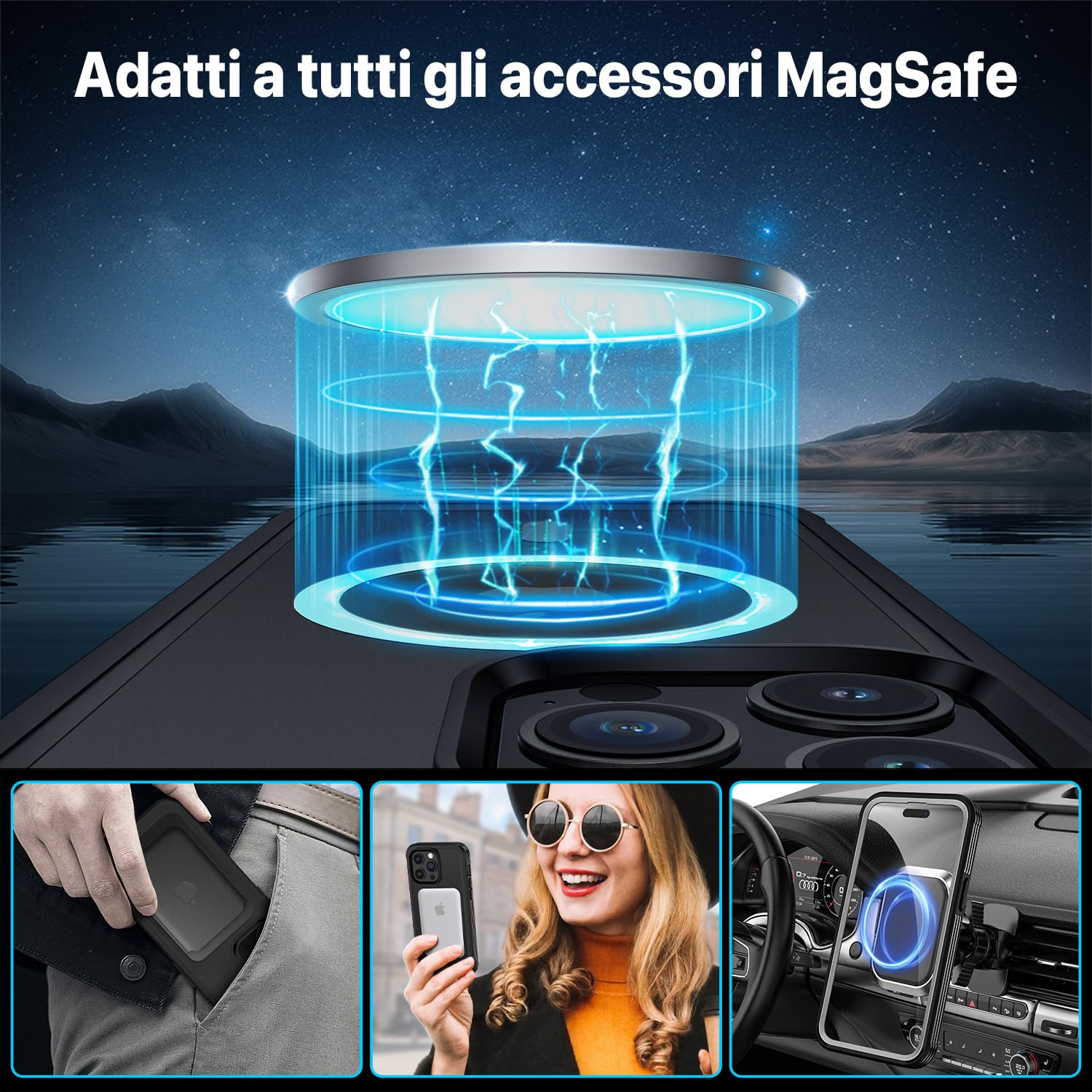 CENHUFO Cover Magnetica iPhone 15 Pro Max, [Compatibile con Magsafe] Integrata [9H HD] Vetro Temperato Schermo e Protezione Fotocamera, Custodia Antiurto 360 Gradi Rugged Doppia Faccia Case - Nero