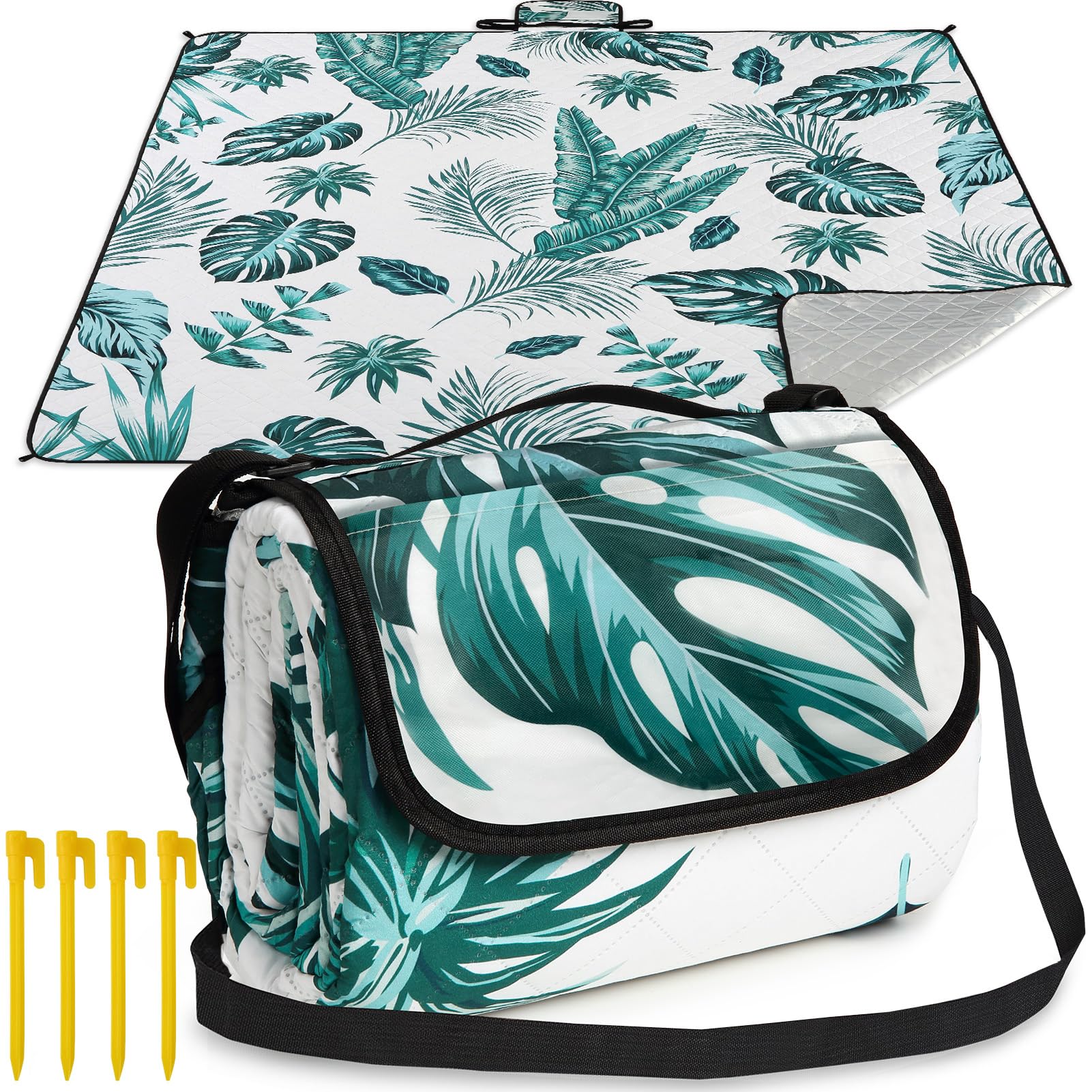 Aptliton Picnic Blanket, 200 x 200 cm, Large Waterproof Picnic Mat with Carry Strap for Camping, Park, Beach, Outdoor, Machine Washable, Foldable and Portable (Nature Green, 200 * 200CM)