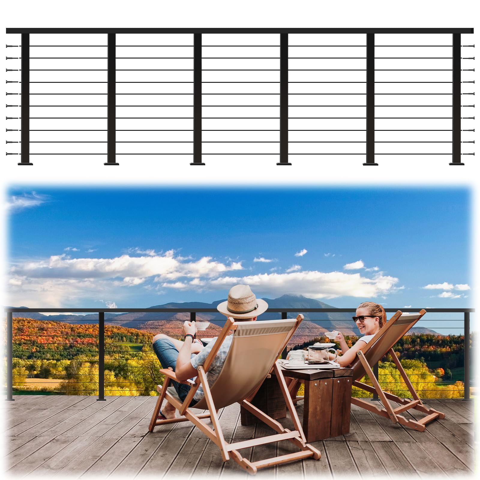 Photo 1 of Zylorix 16ft-20ft Modular 36in Cable Railing System for Deck with Handrail