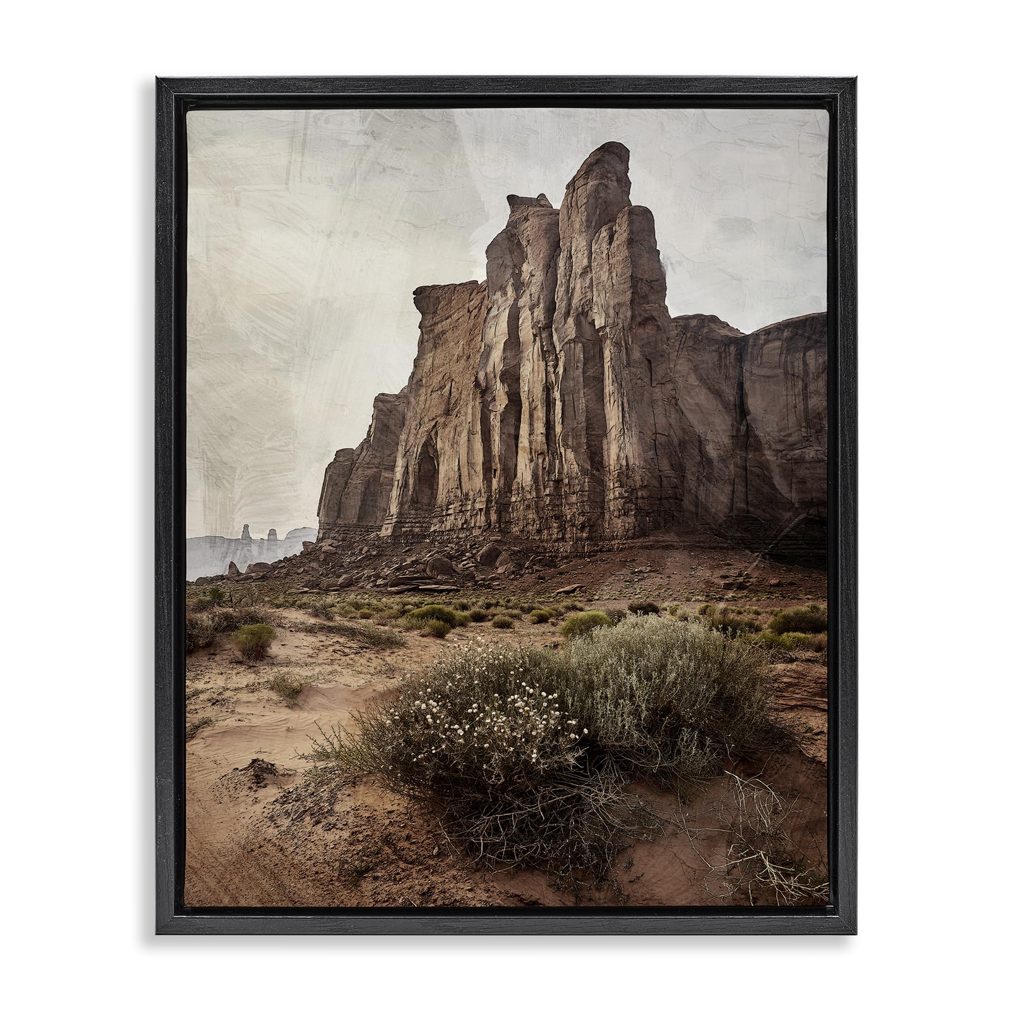 Stupell Industries Jet Black (Matte) Desolate Rock View Landscape, 24 X 30 Inch Canvas In Floater Frame