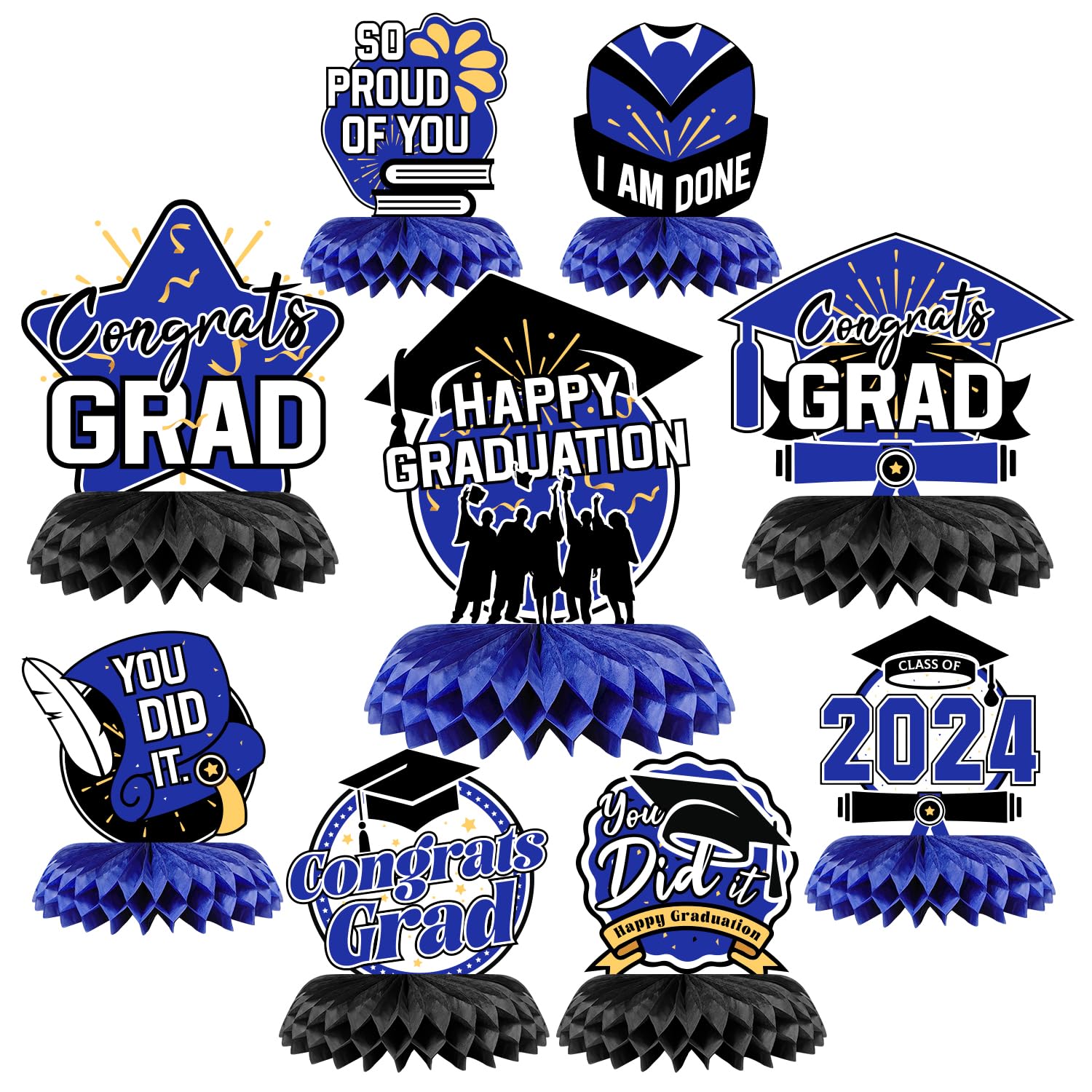 2024 Graduation Party Decorations - Class of 2024 Blue Theme Decorations with Congrats Grad Table Centerpiece - Stunning Blue Graduation Decor for a Memorable Celebration