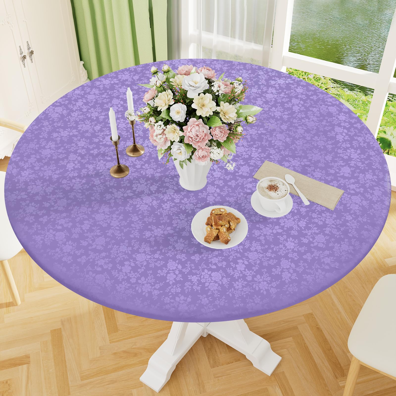Smiry Waterproof Heavy Duty Vinyl Fitted Tablecloth for 57"-68" Round Table