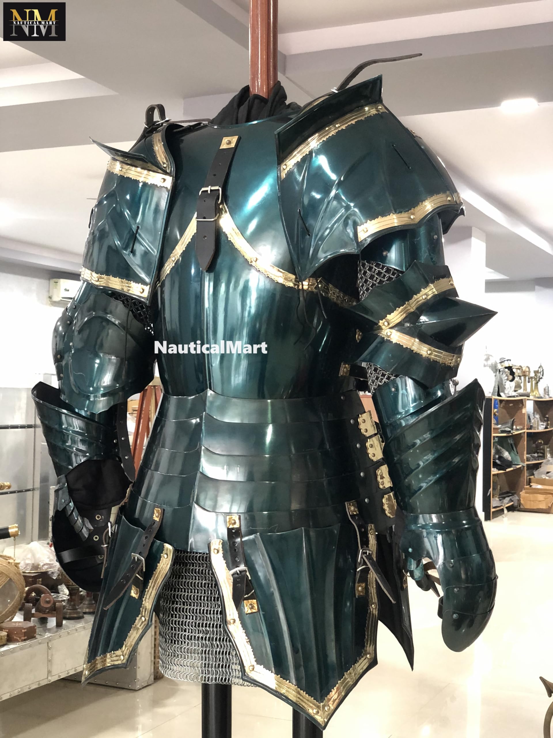NauticalMart Medieval Blue Half Suit of Armor Reenactment Wearable Costume Halloween Breastplate