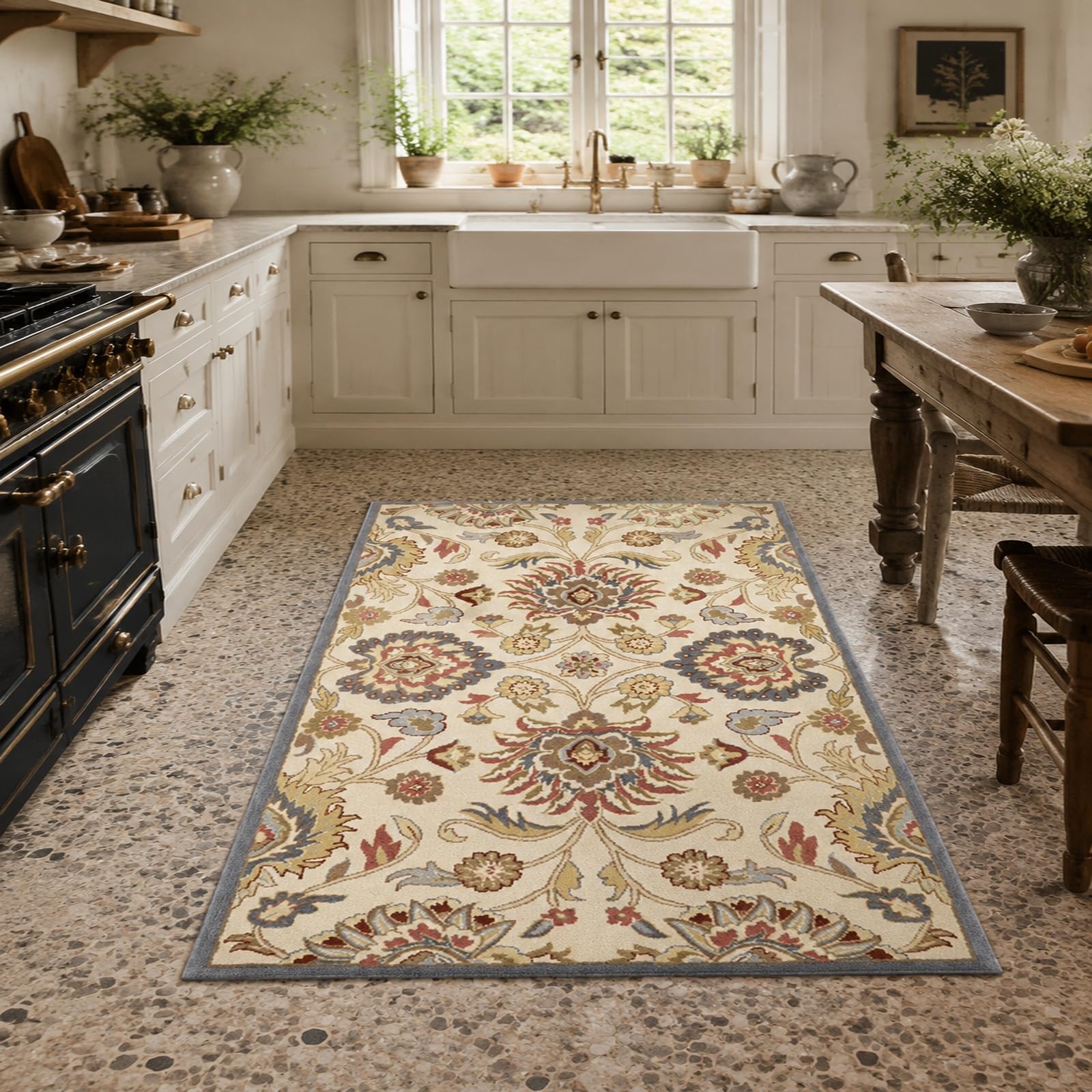 Tappeti quadrati, 200 x 200 cm, Floreale orientale Beige Blu Rosso Giallo Marrone, Grande Tappeto quadrato Salotto Camera da Letto, Rugs Moderni Soggiorno a Pelo Corto,
