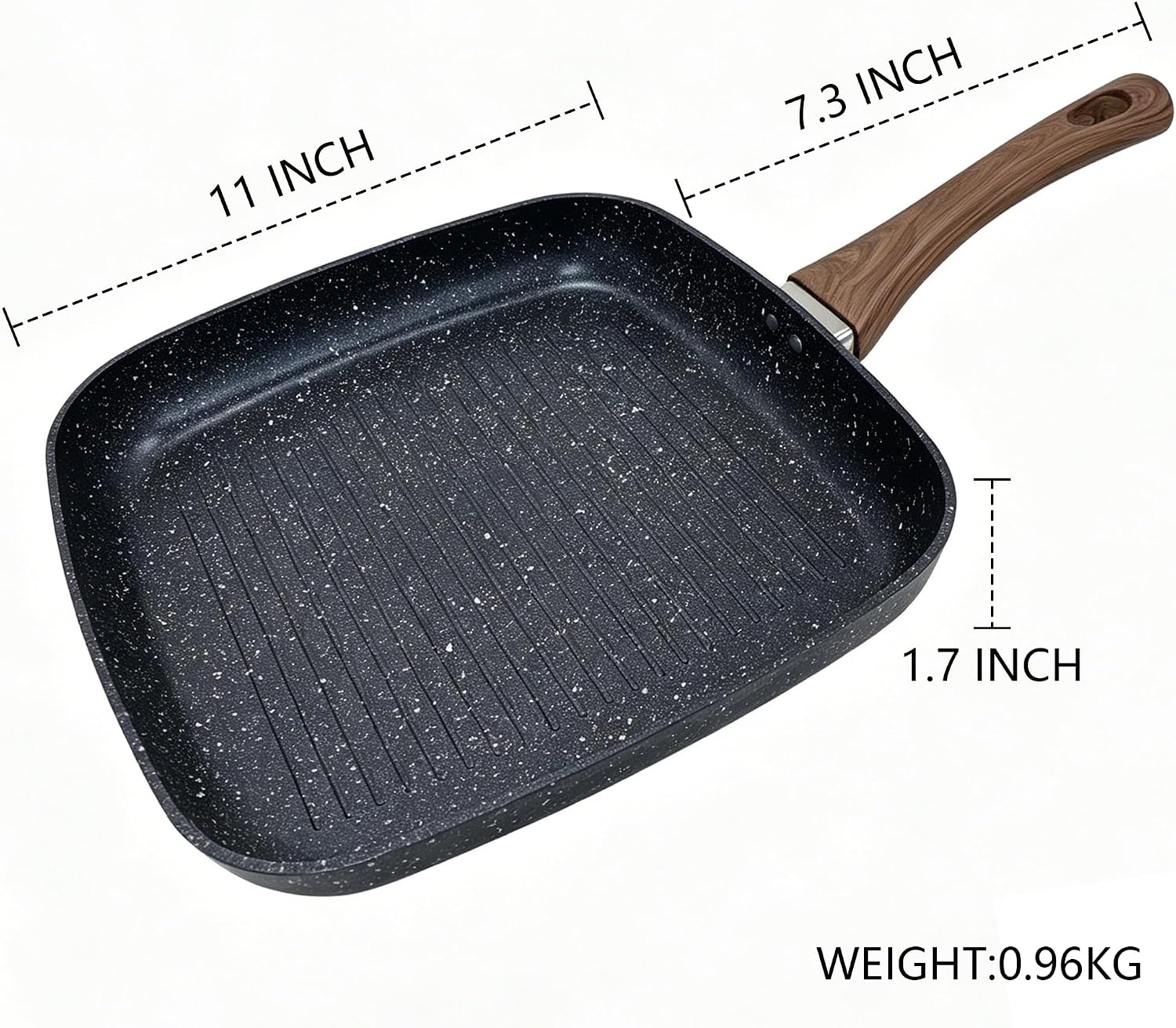 Nonstick Square Grill Pan for Steak, Gas Induction All Stovetops Compatible (11 inch)