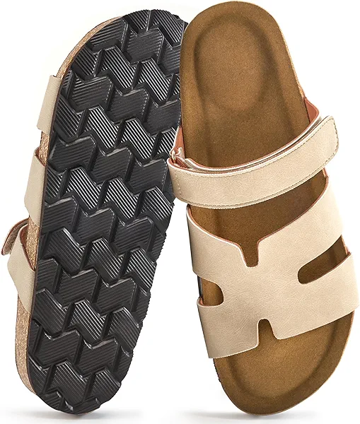 FUDYNMALC Womens Slides Sandals with Cork Footbed: Summer Beach Flat Shoes Adjustable Comfortable Dressy Walking Footwear 2025